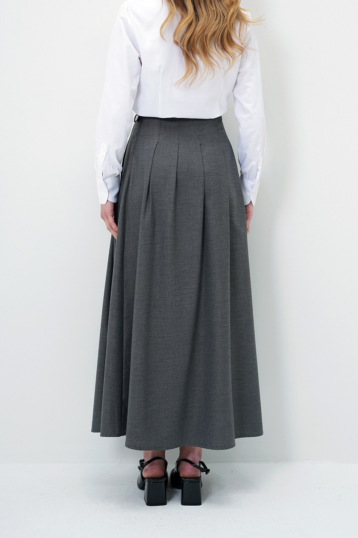 Antrasit Kemer Detaylı Maxi Etek