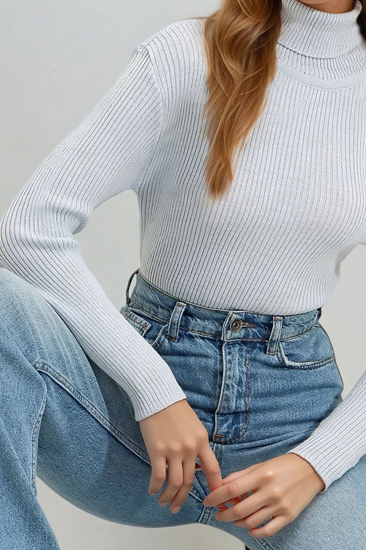 Bebe Mavi Balıkçı Yaka Fitilli Triko Kazak