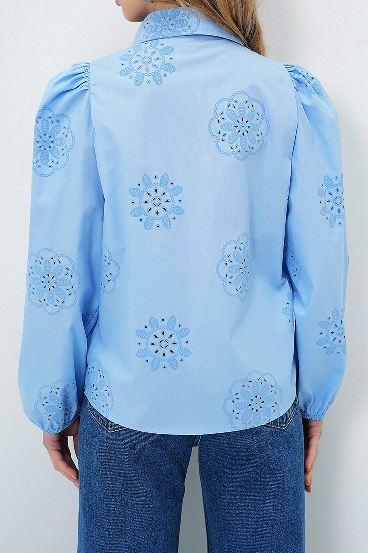 Bebe Mavi Güpür Dokuma Premıum Gömlek