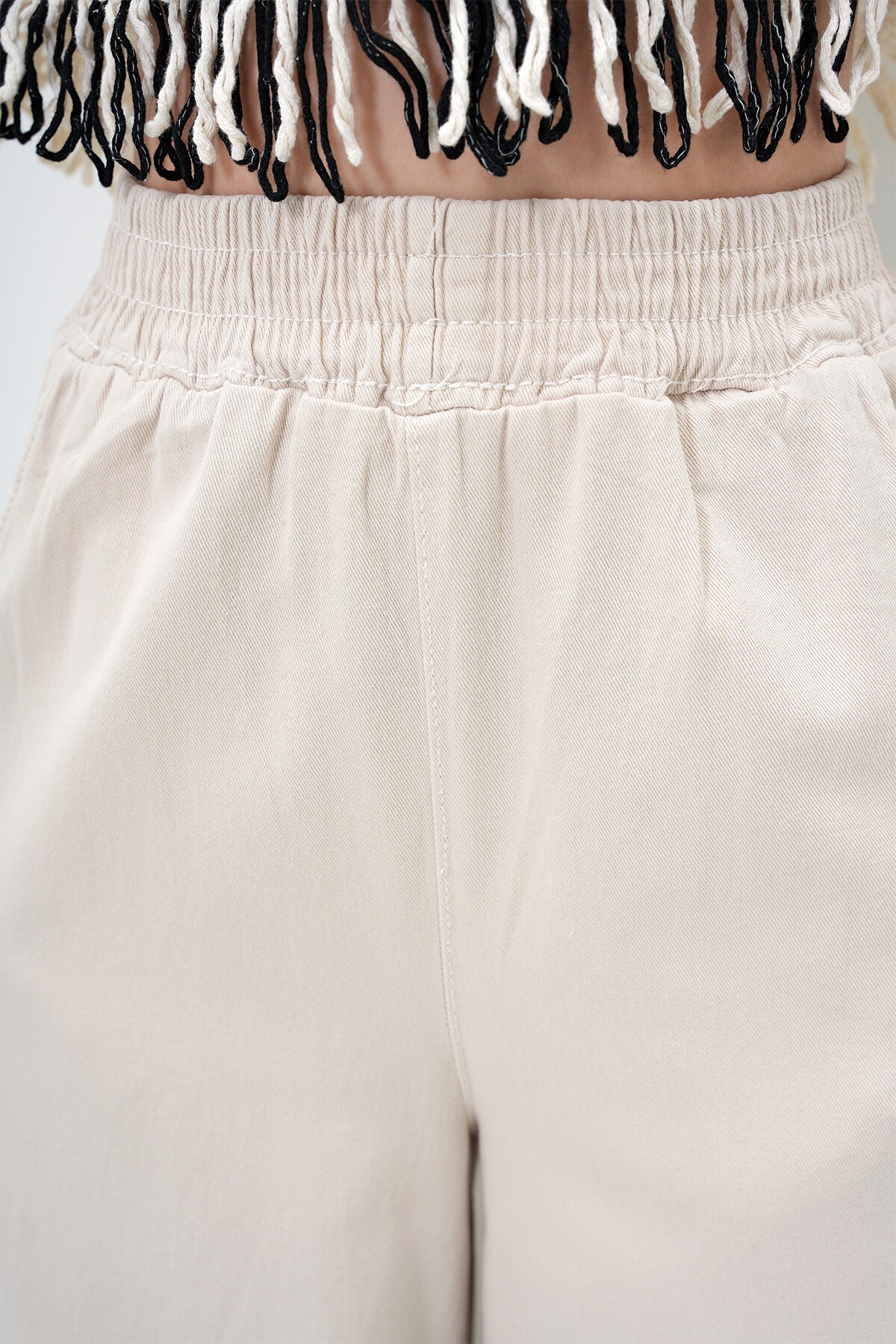 Bej Çift Cepli Gabardin Palazzo Pantolon