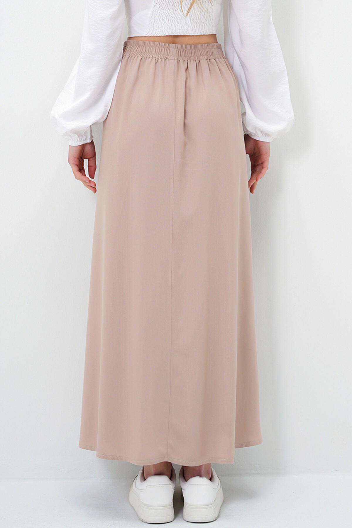 Bej Çift Cepli Kloş Dokuma Etek