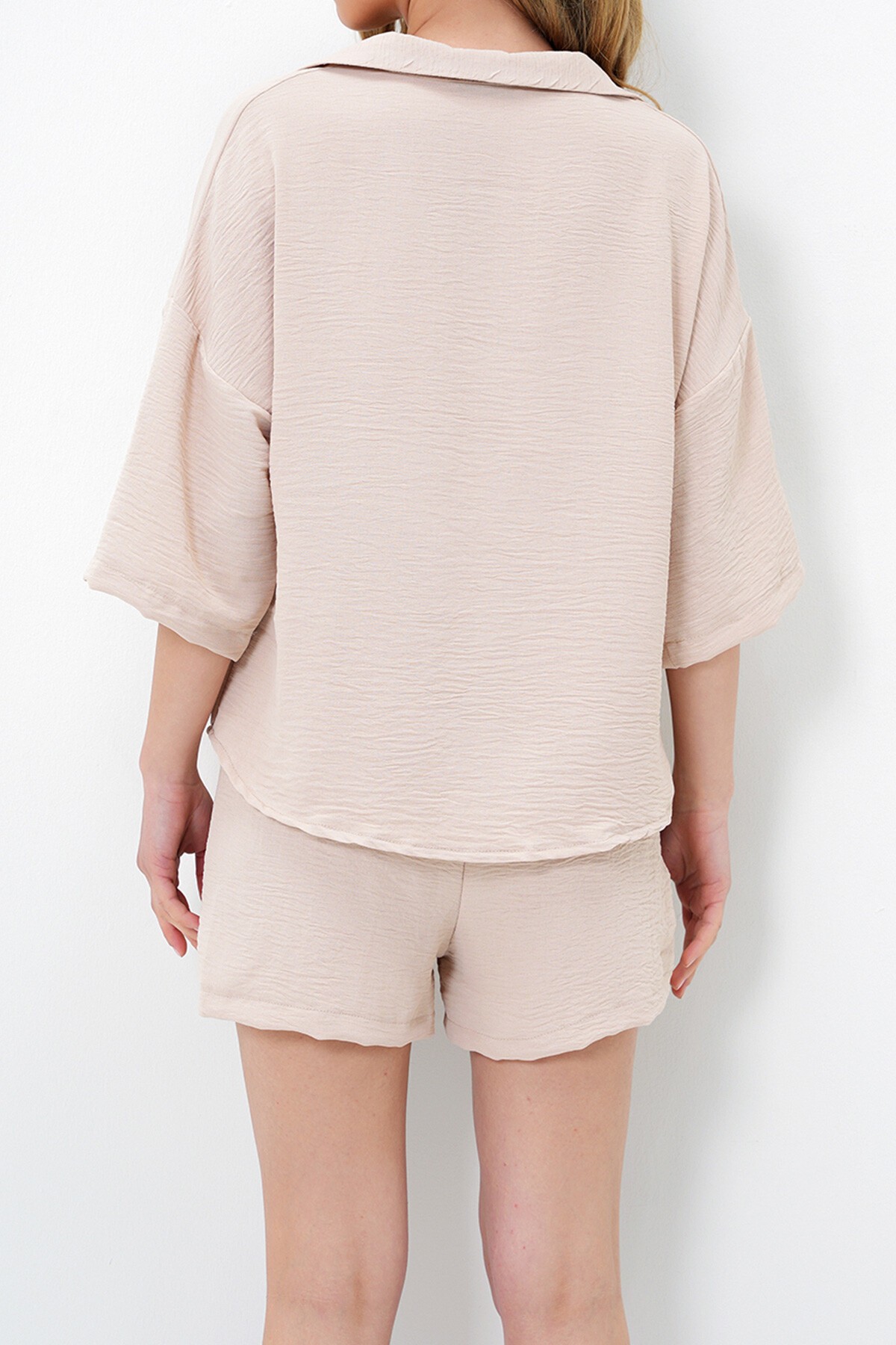 Bej Polo Yaka Aerobin Bluz Ve Şort Takım