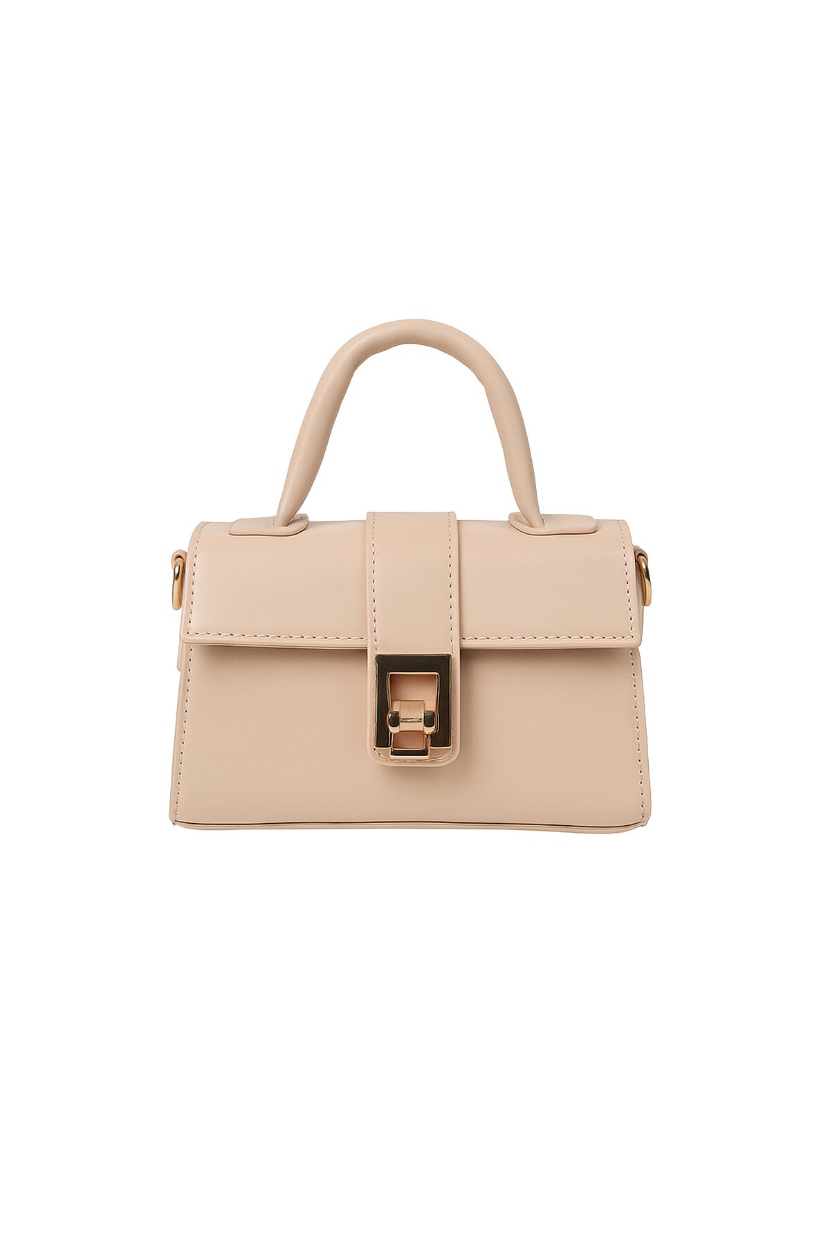 Bej Tek Bölmeli Metal Tokalı Çıkarılabilir Kordonlu Omuz Ve El Çantası