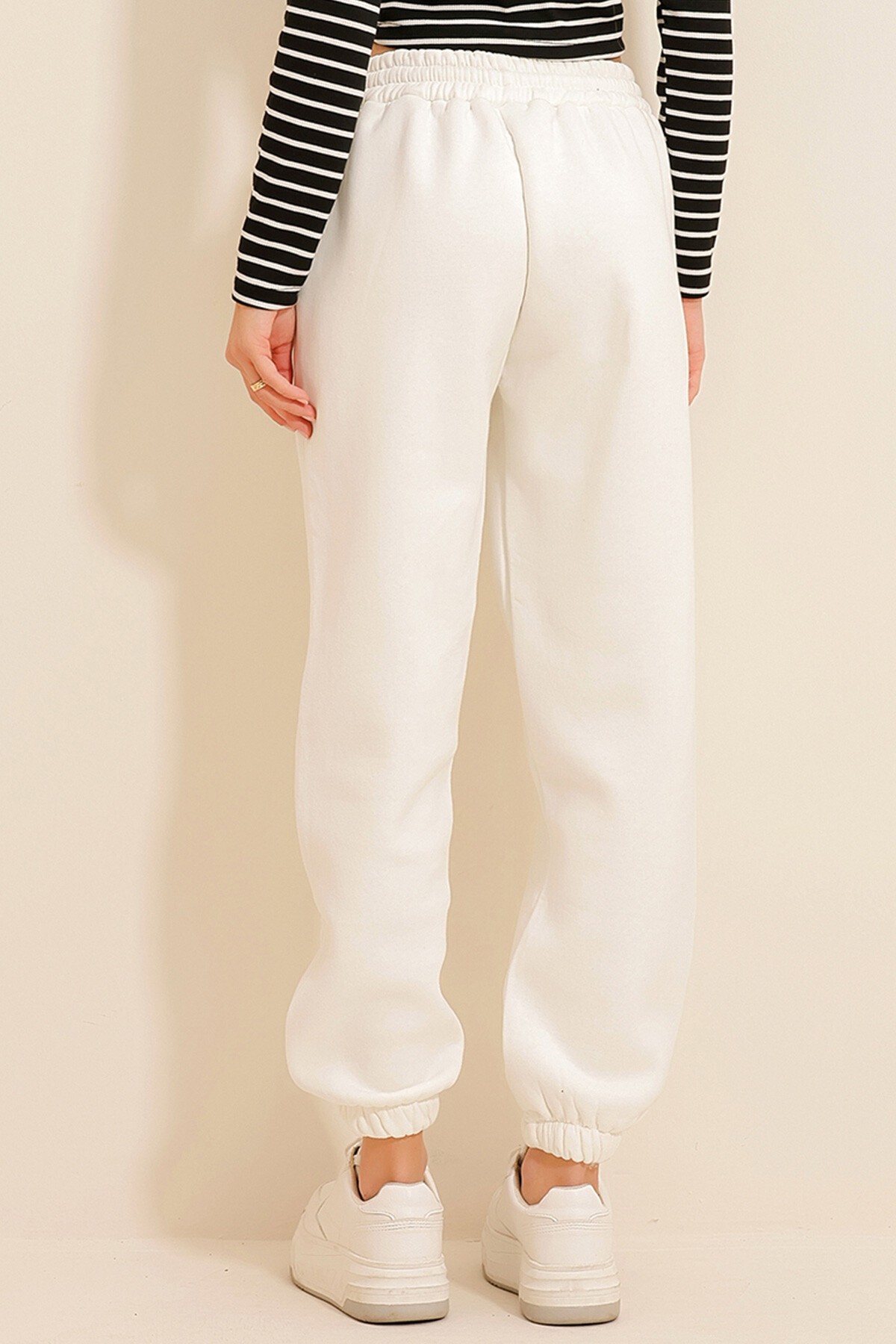 Beyaz 3 İplik İçi Şardonlu Jogging Eşofman Altı