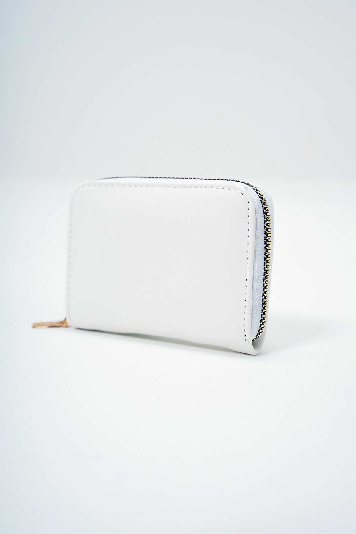 Beyaz Suni Deri Kartlık Boy Fermuarlı Mini Cüzdan