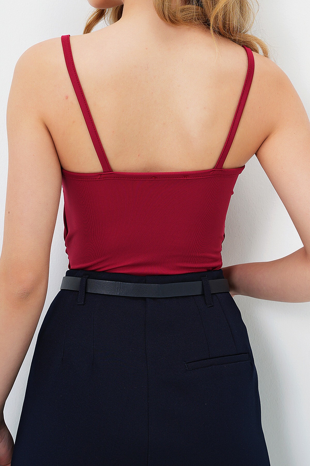 Bordo Askılı Drape Detaylı Bodysuıt