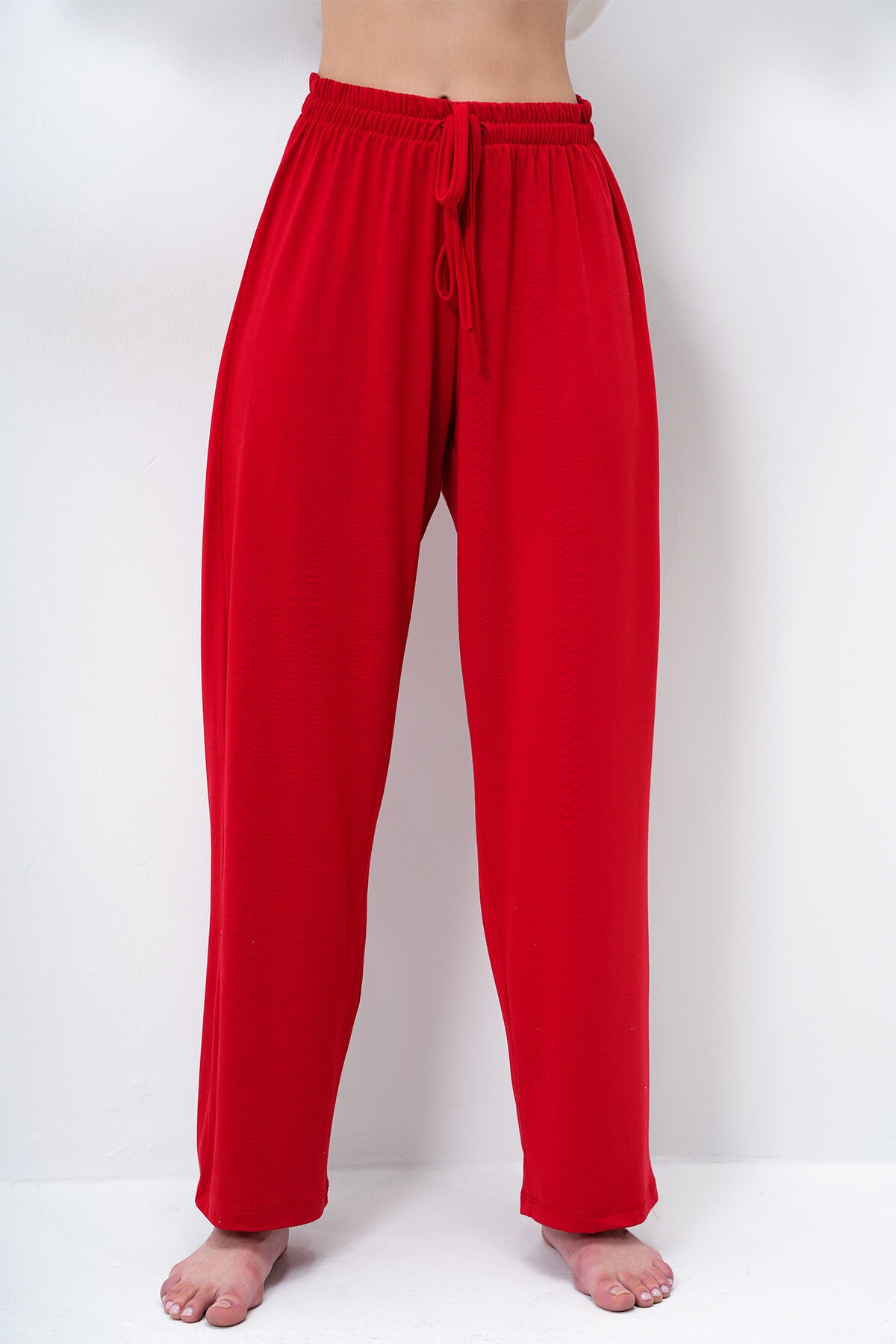 Bordo Bisiklet Yaka Baskılı T Shirt Ve Düz Renk Pantolonlu Pijama Takımı