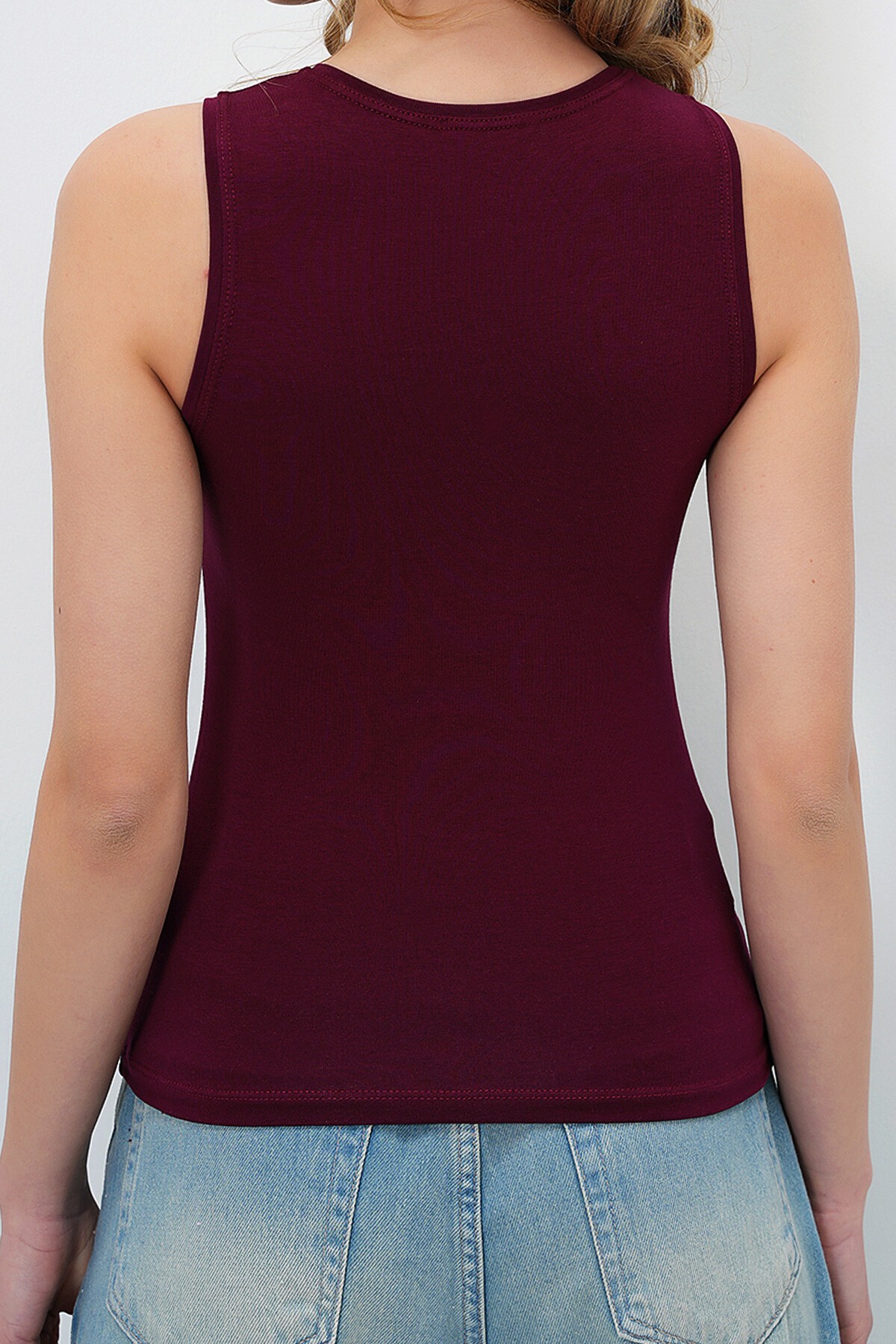 Bordo Bisiklet Yaka Sıfır Kol Bluz