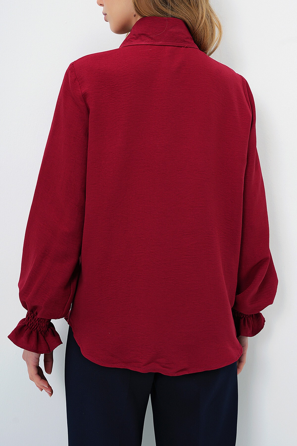 Bordo İnci Ve Taş İşlemeli Aerobin Gömlek