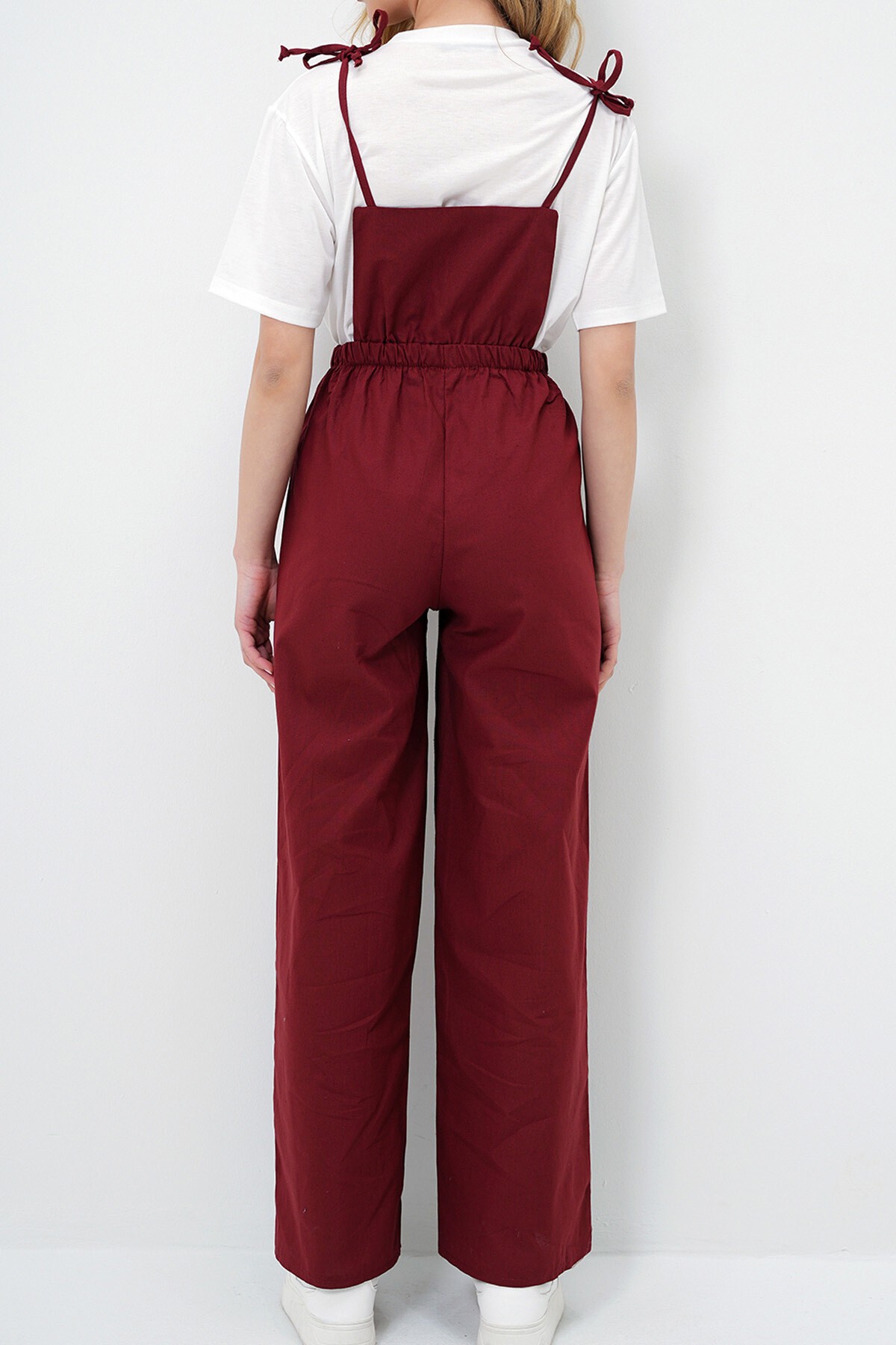 Bordo Önü Cepli Askılı Halka Detaylı Aerobin Salopet Pantolon