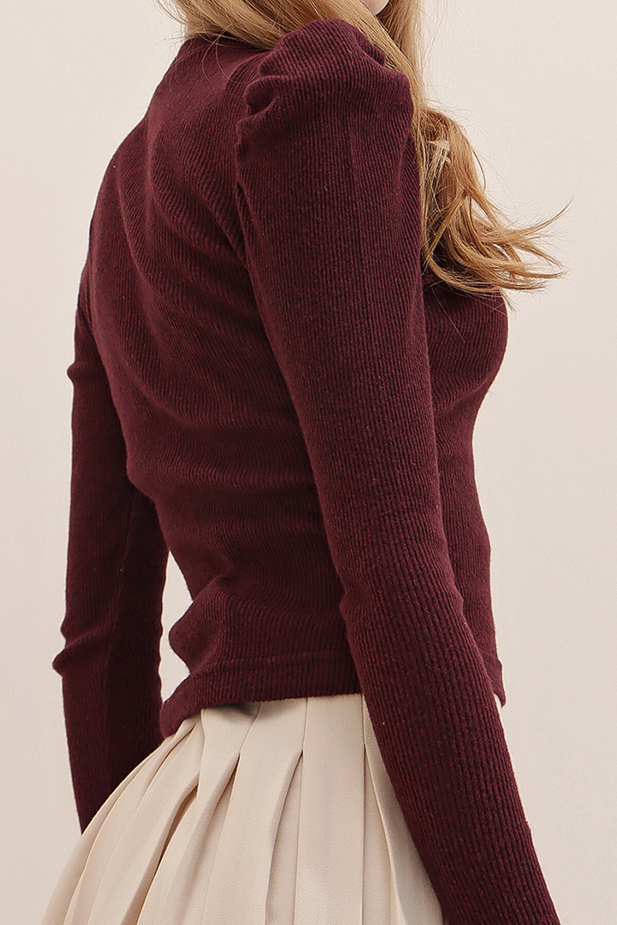 Bordo Prenses Kol Yarım Balıkçı Kaşkorse Bluz