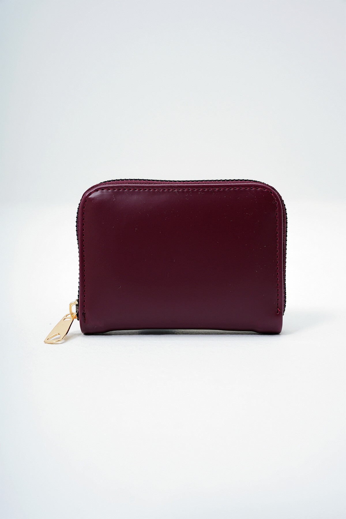 Bordo Suni Deri Kartlık Boy Fermuarlı Mini Cüzdan