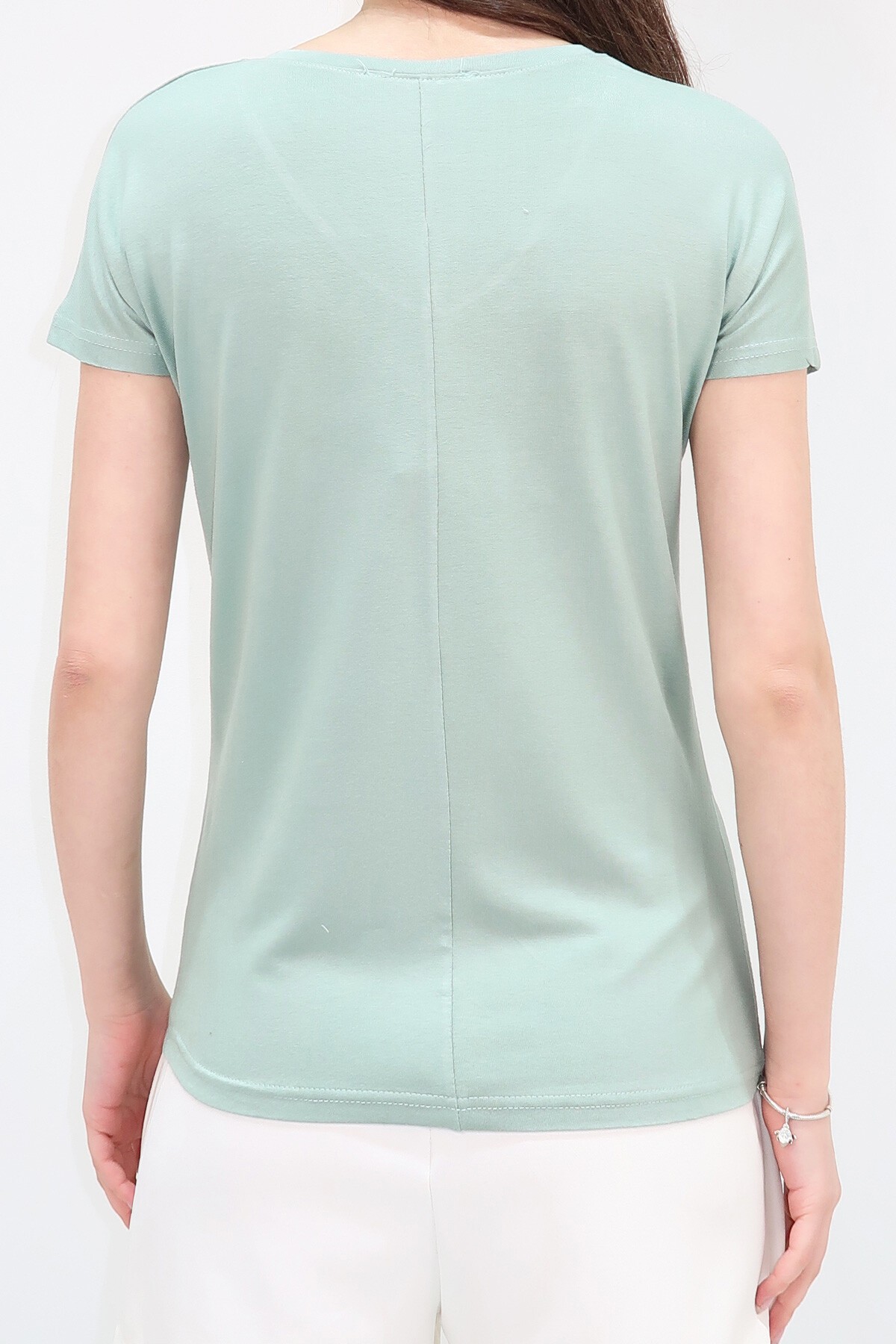 Çağla Yeşili V Yaka Basic T Shirt