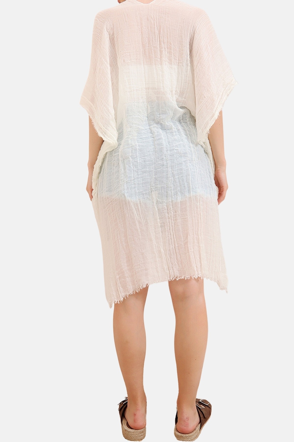 Ekru Oversize Pamuklu Kimono