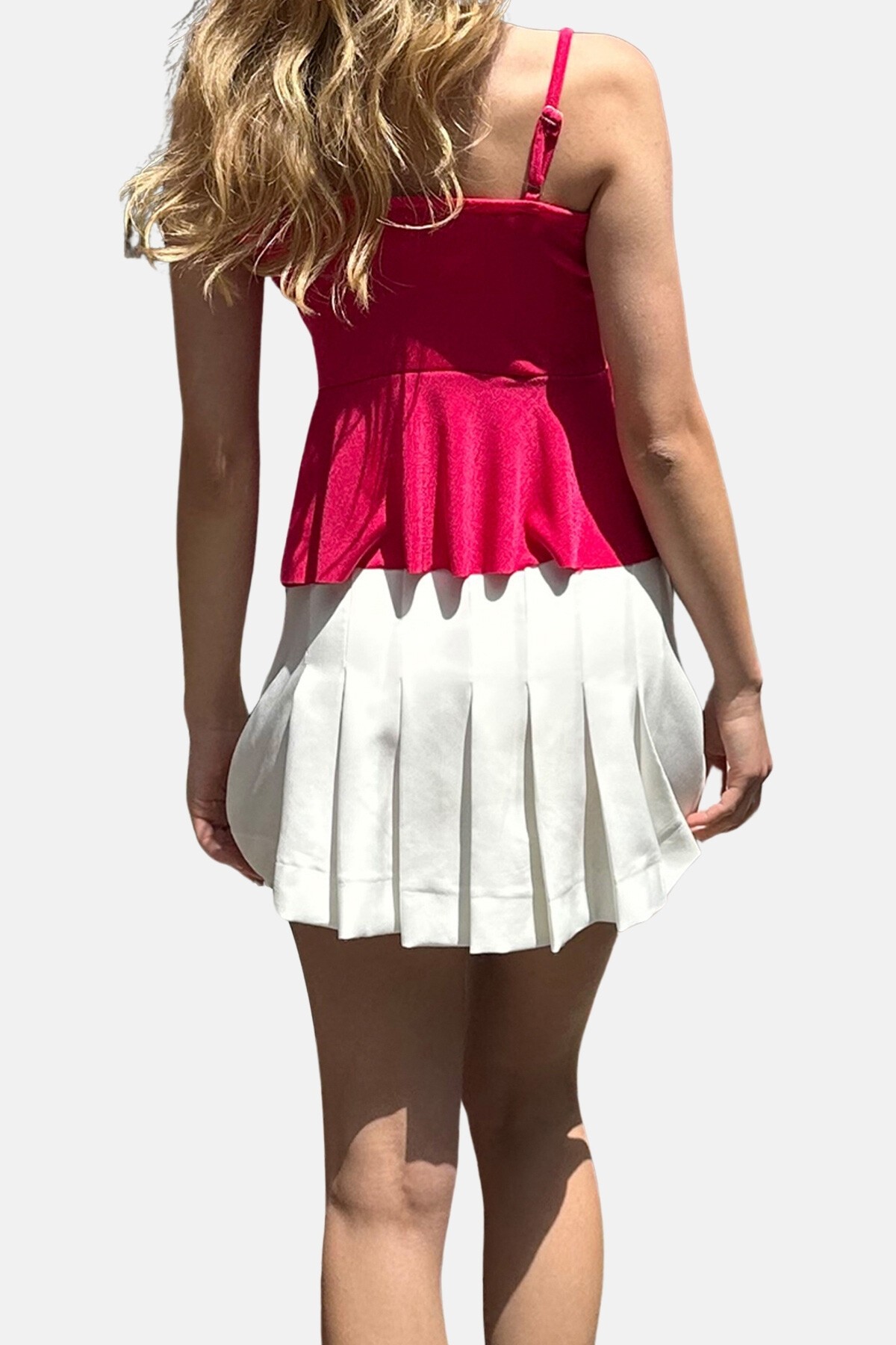 Fuşya Ayarlanabilir Askılı Volanlı Bluz