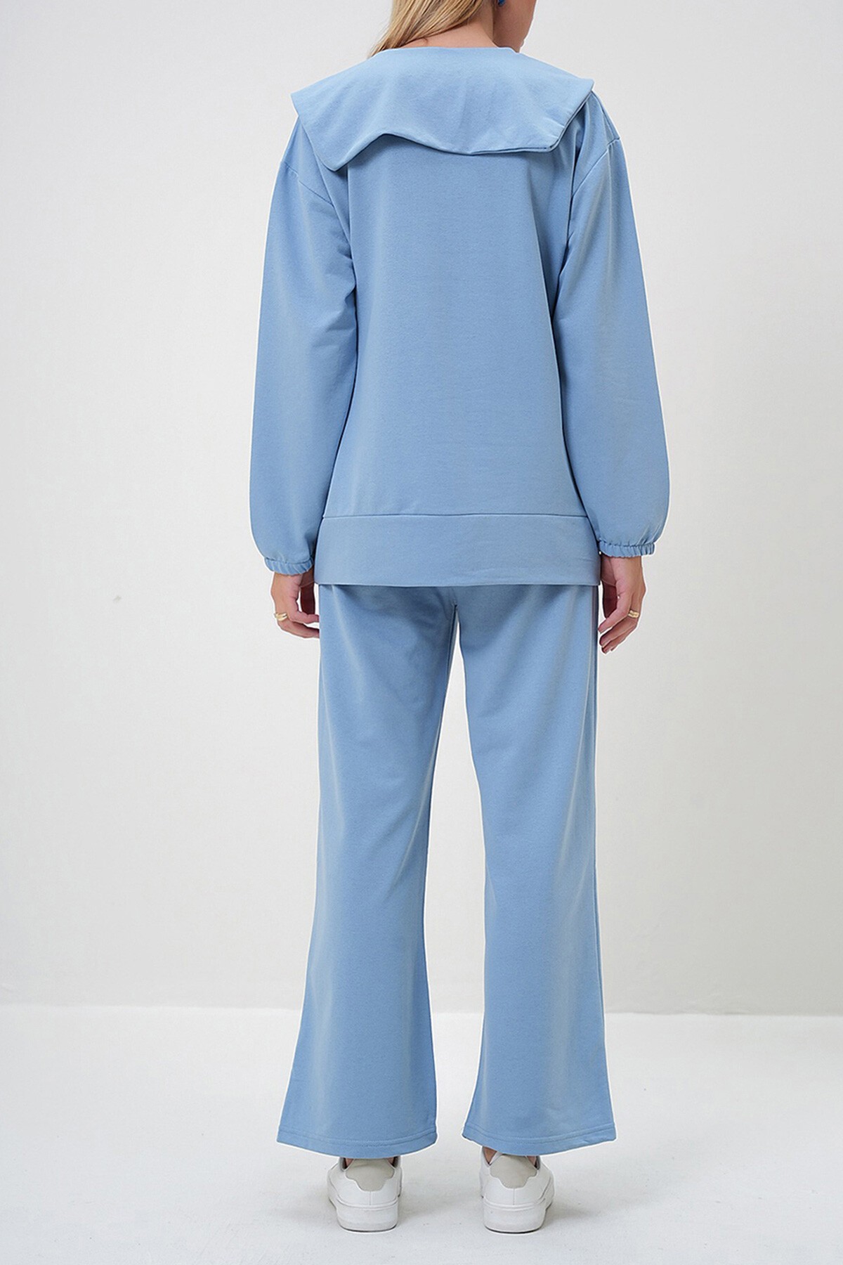 Gök Mavisi Denizci Yaka Fermuarlı Mevsimlik Tunik  Ve Pantolon İkili Takım