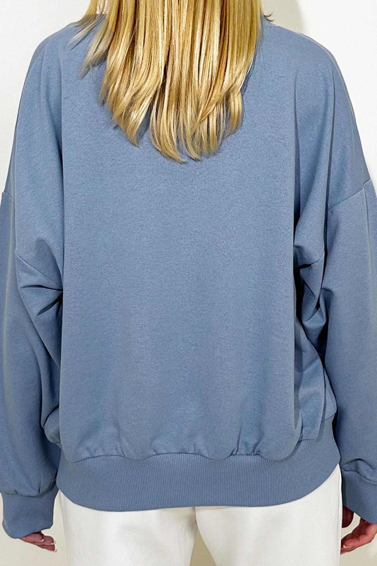 Gök Mavisi Önü Bağcıklı Oversıze Sweatshirt