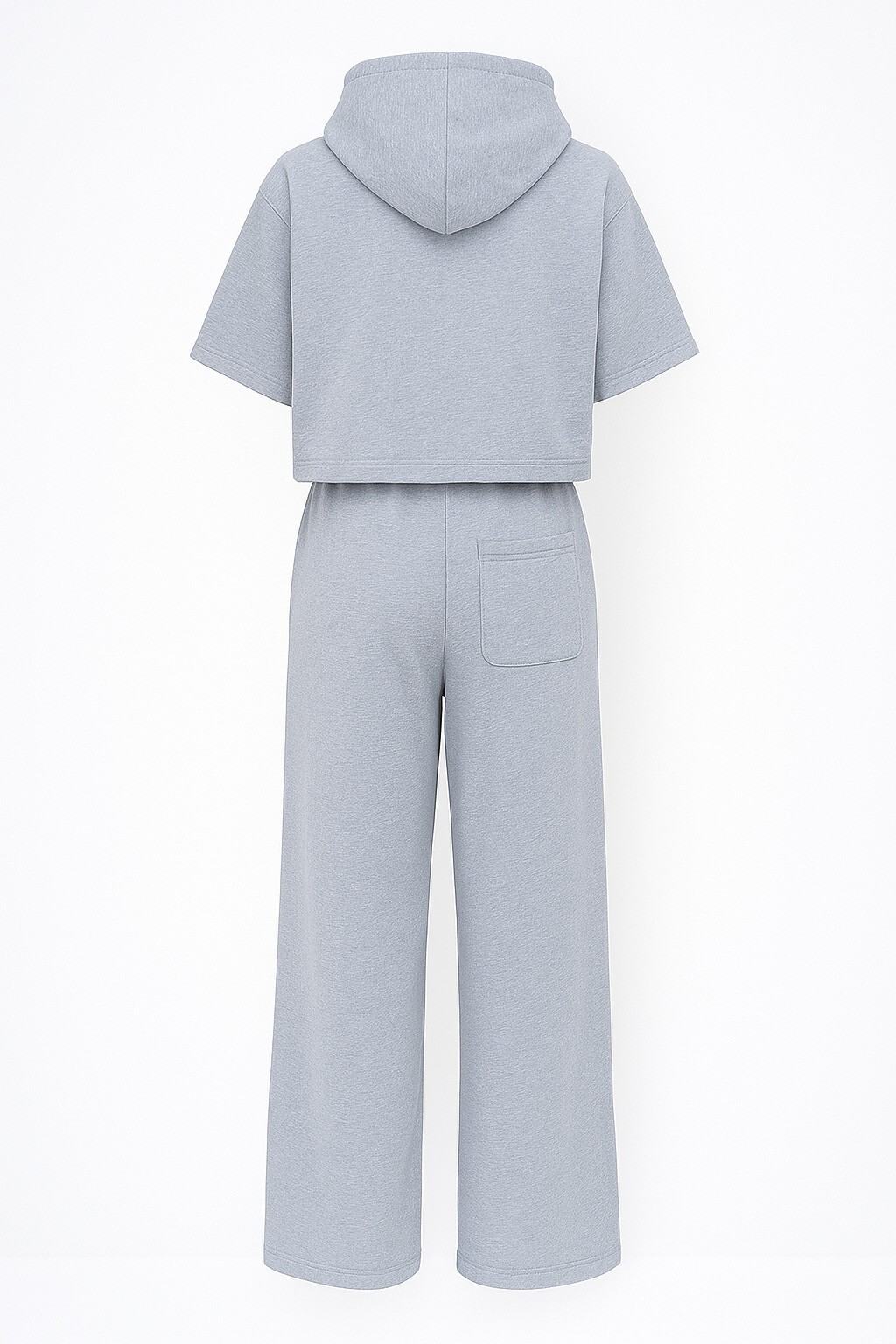 Gri Kapüşonlu Oversize Crop Ve Çift Cepli Pantolon Takım