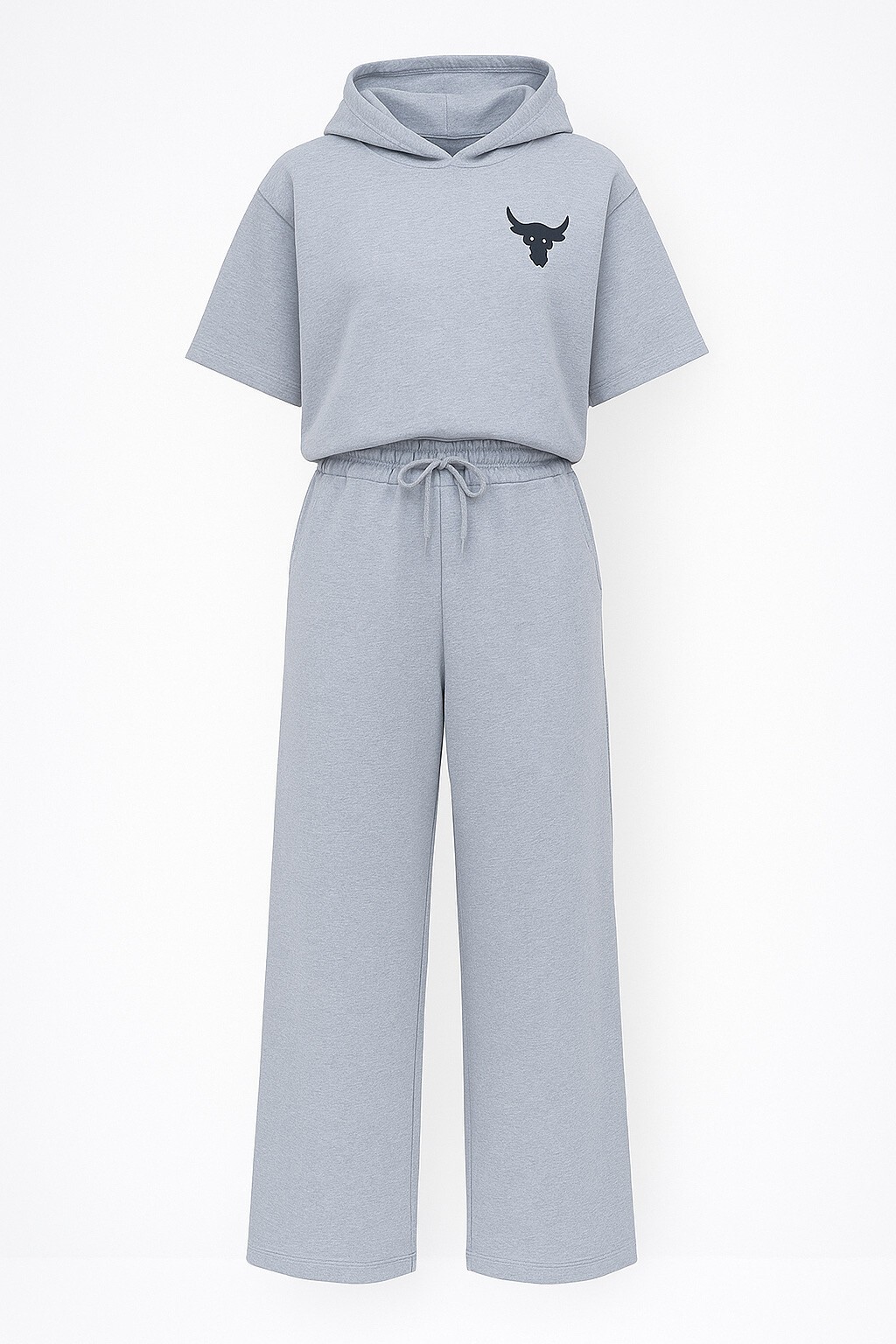 Gri Kapüşonlu Oversize Crop Ve Çift Cepli Pantolon Takım