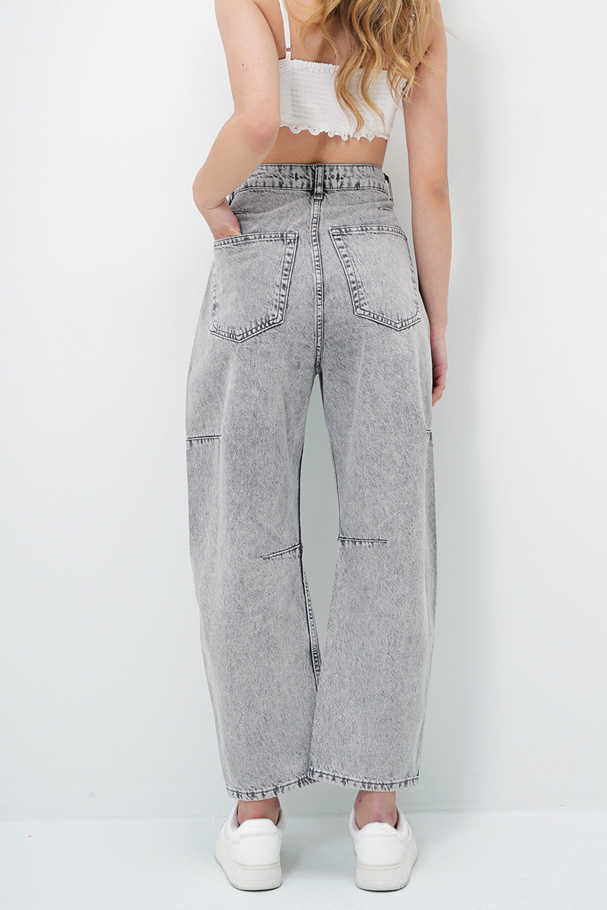 Gri Yüksek Bel Baggy Balloon Jean