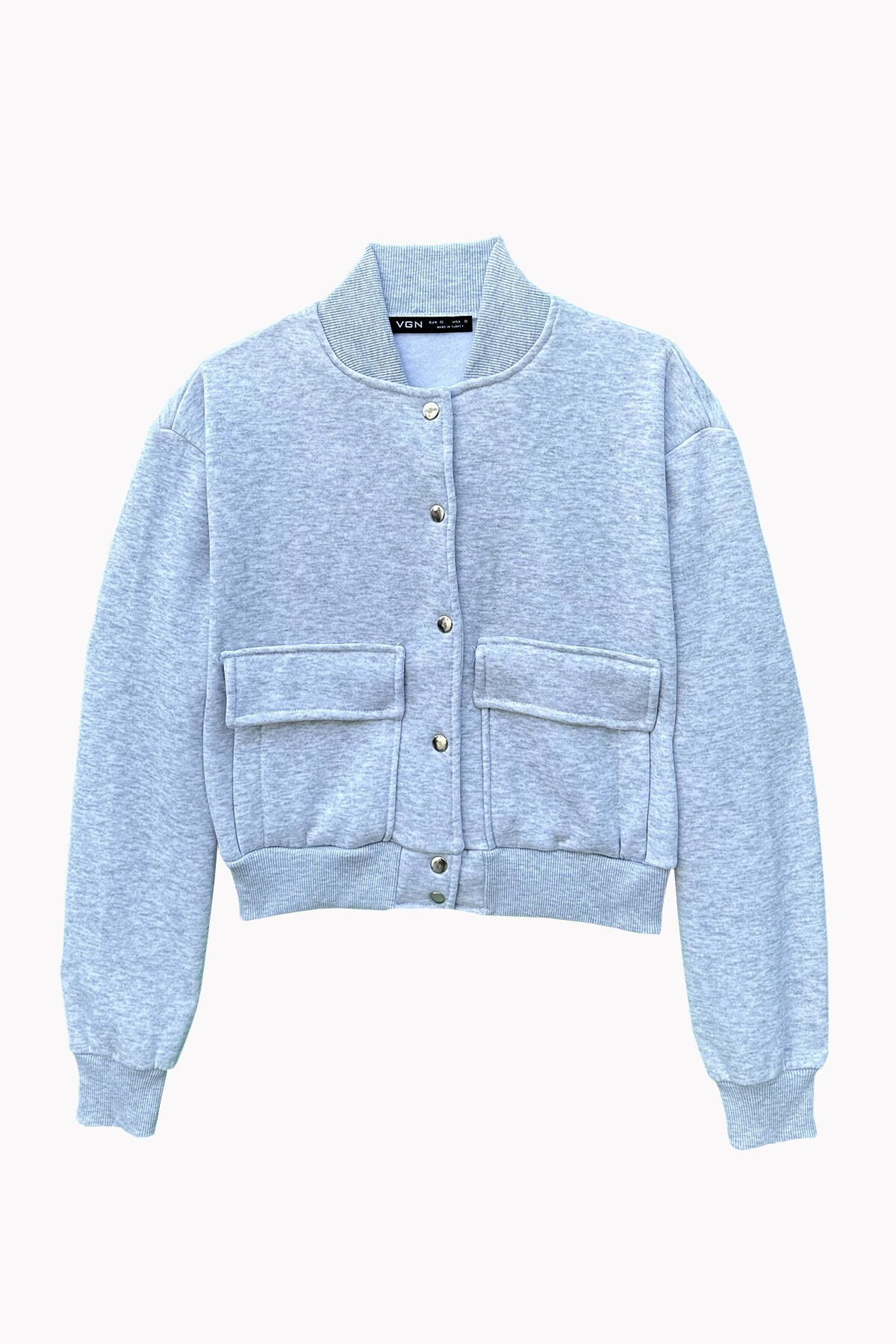 Grimelanj Çıt Çıt Kapamalı Çift Cepli İçi Şardonlu Crop Ceket