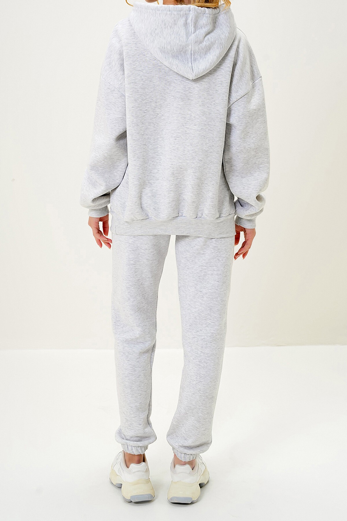 Grimelanj Kapüşonlu Kanguru Cepli Önü Baskılı Şardonlu Sweatshırt Ve Paçası Lastikli Eşofman Takımı