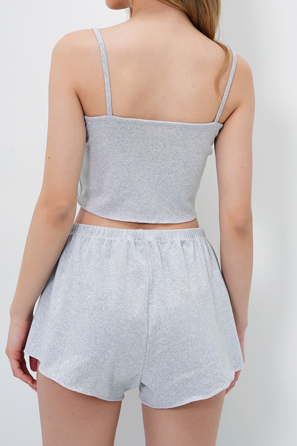 Grimelanj Önü Baskı Ve Fiyonk Detaylı Pis Dikiş Atlet Ve Şortlu Pijama Takımı