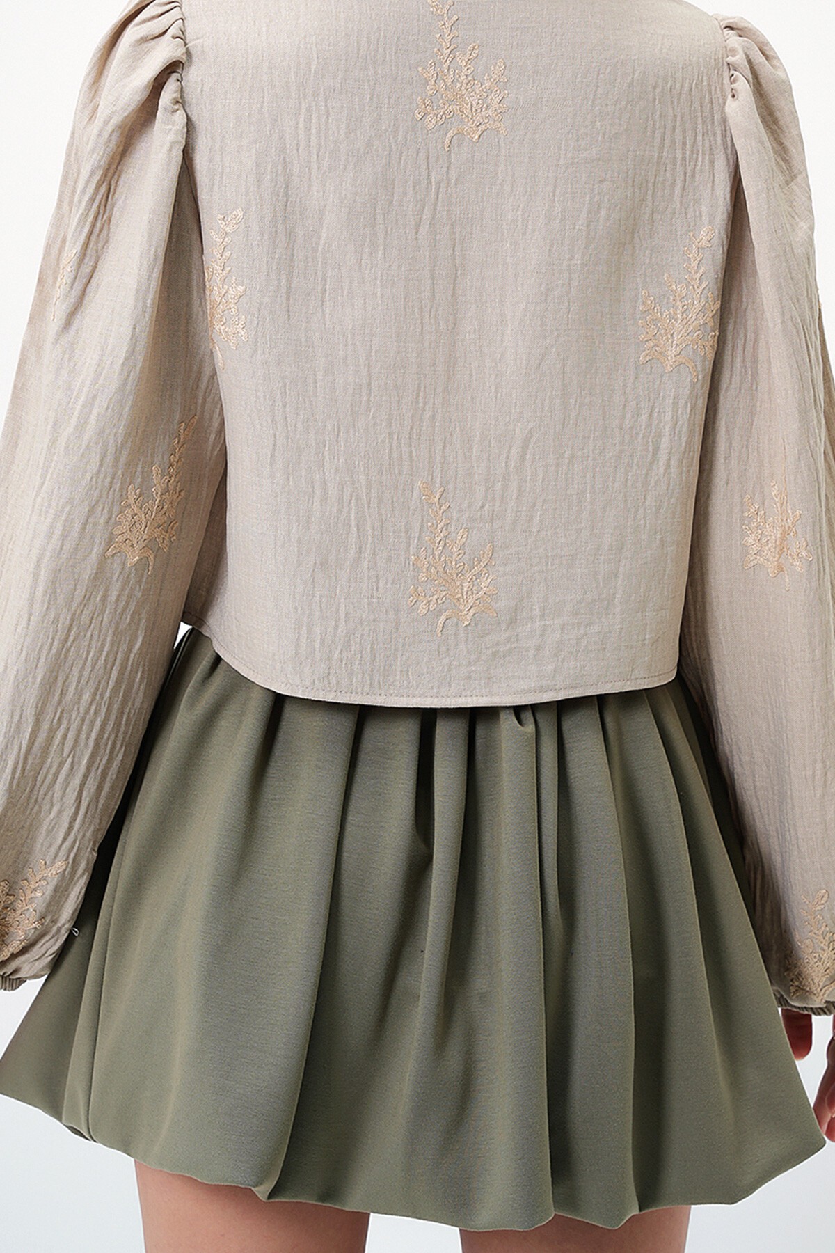 Haki Beli Lastikli Pileli Balon Etek