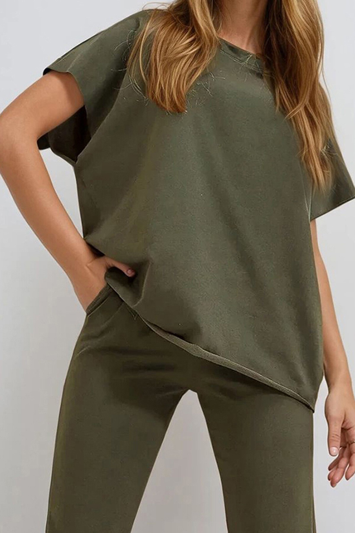 Haki Bisiklet Yaka Rahat Kalıp Eşofman Takımı