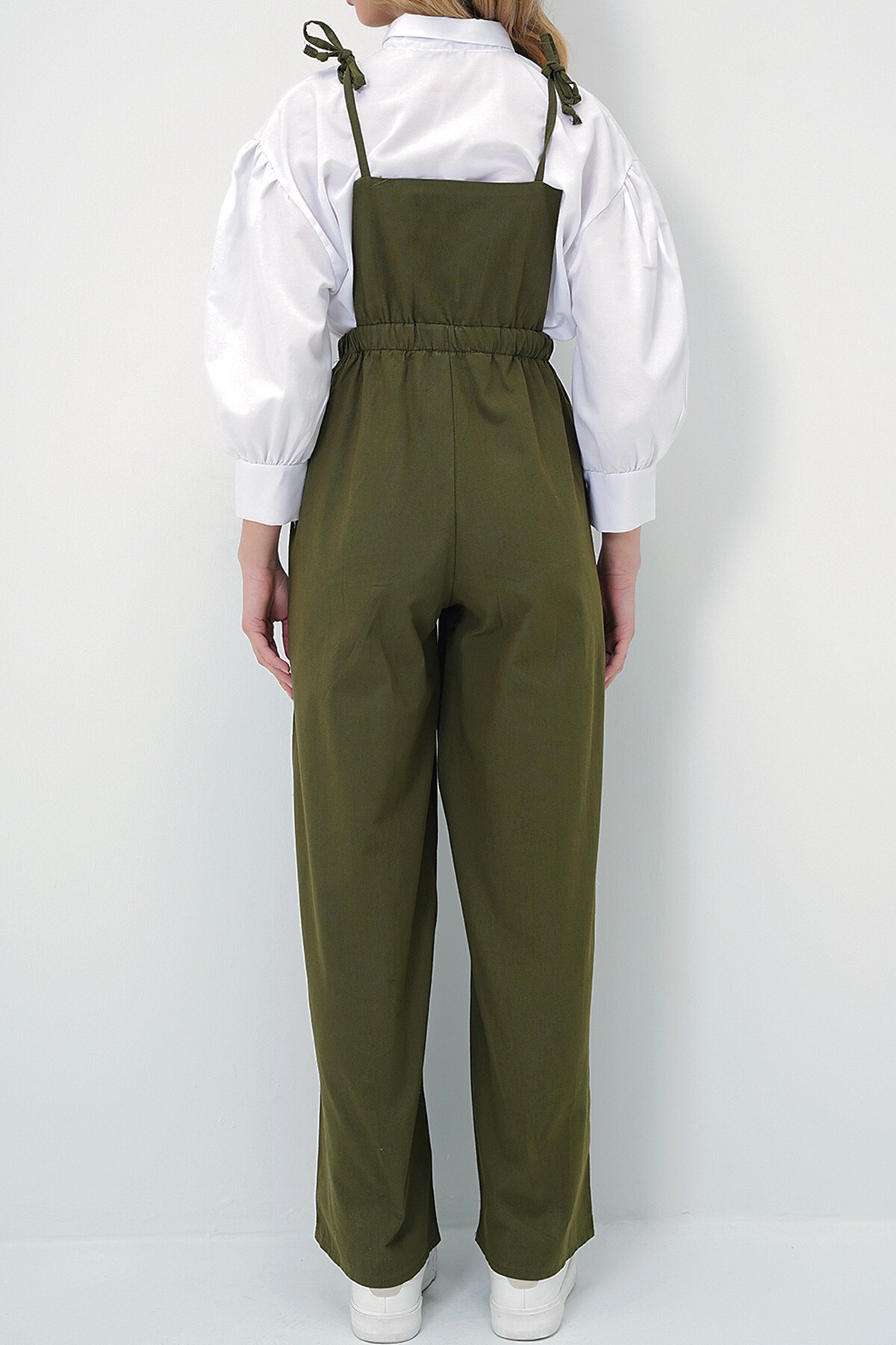 Haki Önü Cepli Askılı Halka Detaylı Aerobin Salopet Pantolon