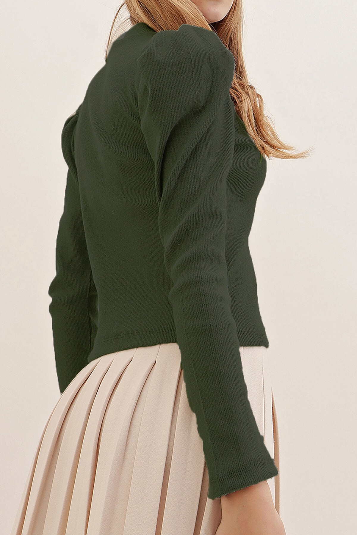 Haki Prenses Kol Yarım Balıkçı Kaşkorse Bluz