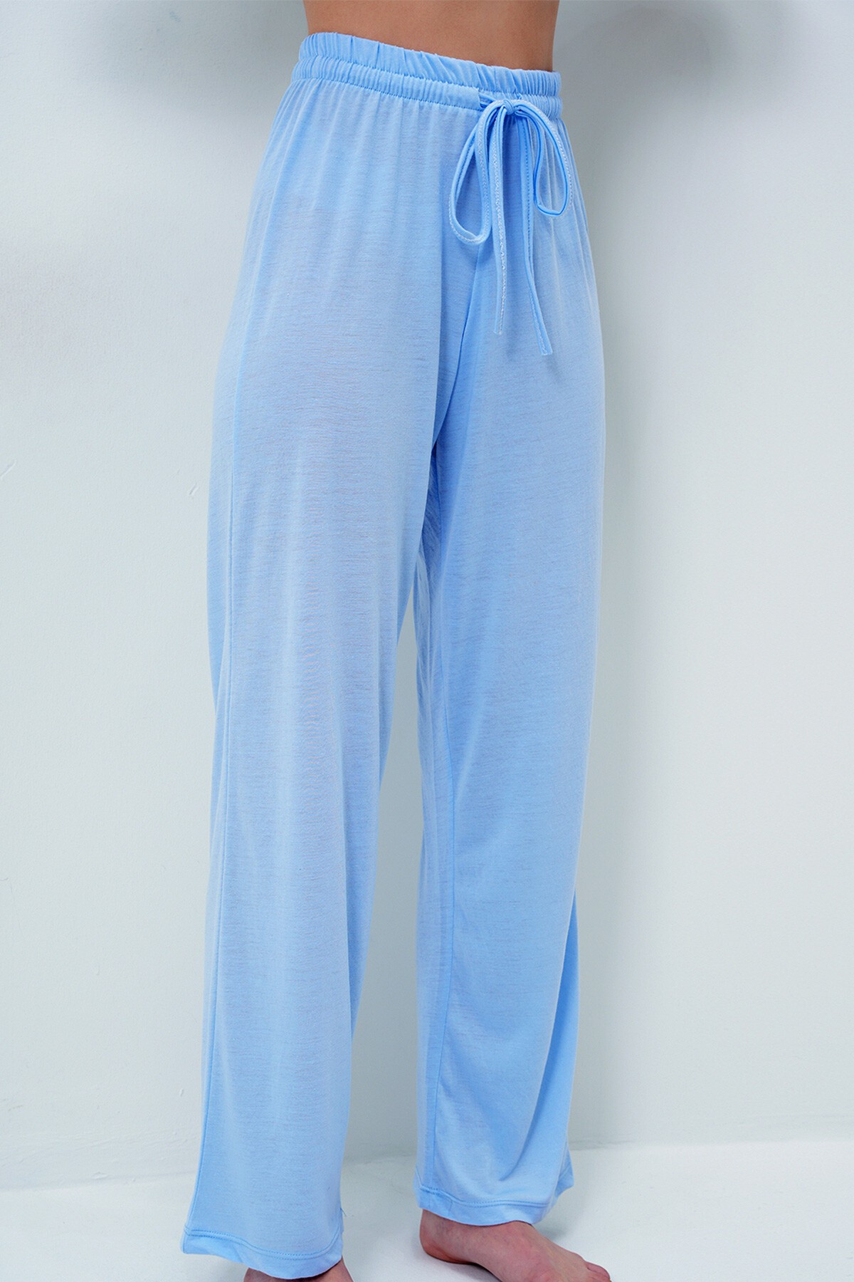 Havacı Mavi Bisiklet Yaka Baskılı T Shirt Ve Düz Renk Pantolonlu Pijama Takımı