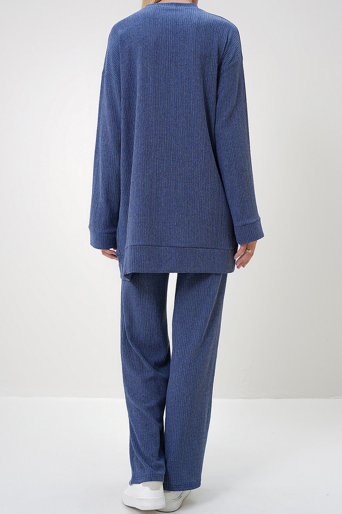 İndigo Bisiklet Yaka Kendinden Dokulu Mevsimlik Tunik Ve Pantolon Takım