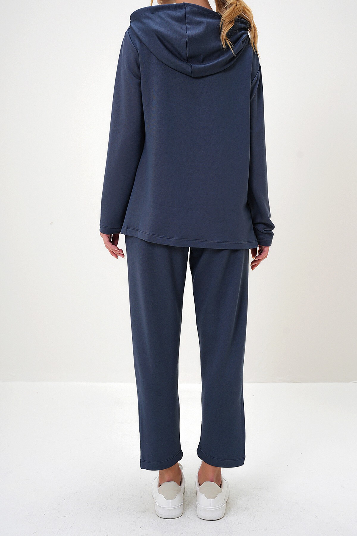 İndigo Mavi Arma Detaylı Kapüşonlu İki İplik Eşofman Takım