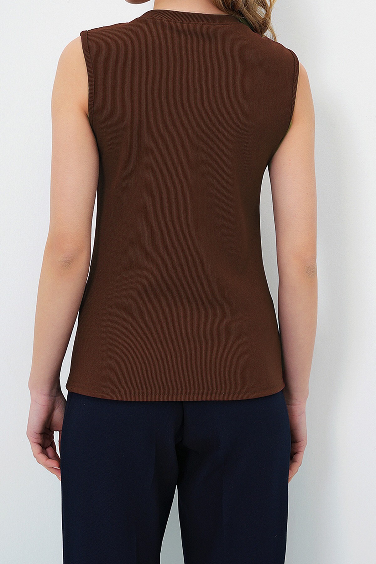 Kahverengi Bisiklet Yaka Gold Düğmeli Ottoban Bluz