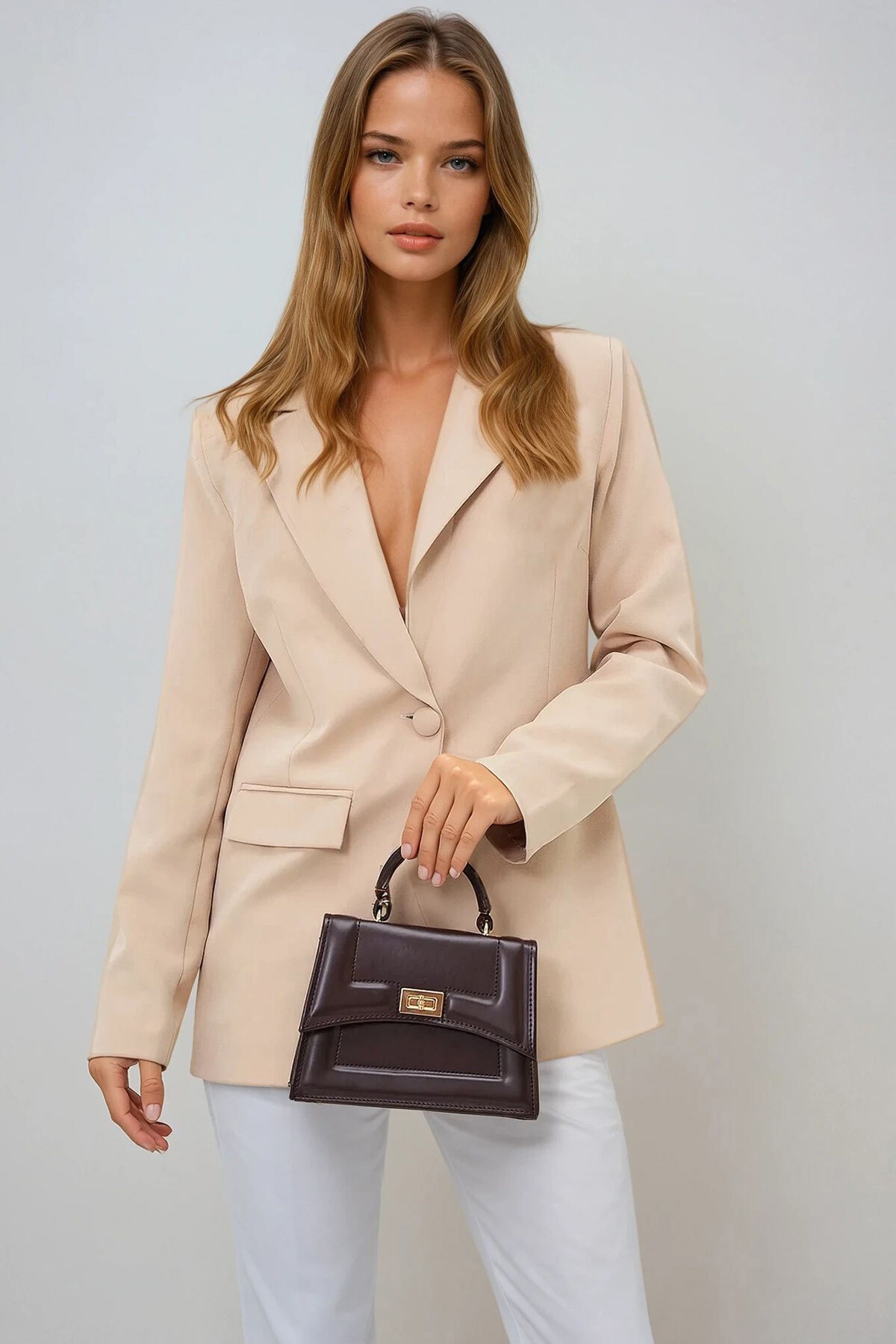 Kahverengi Çıkarılabilir Askılı Kilit Tokalı El Ve Omuz Çantası