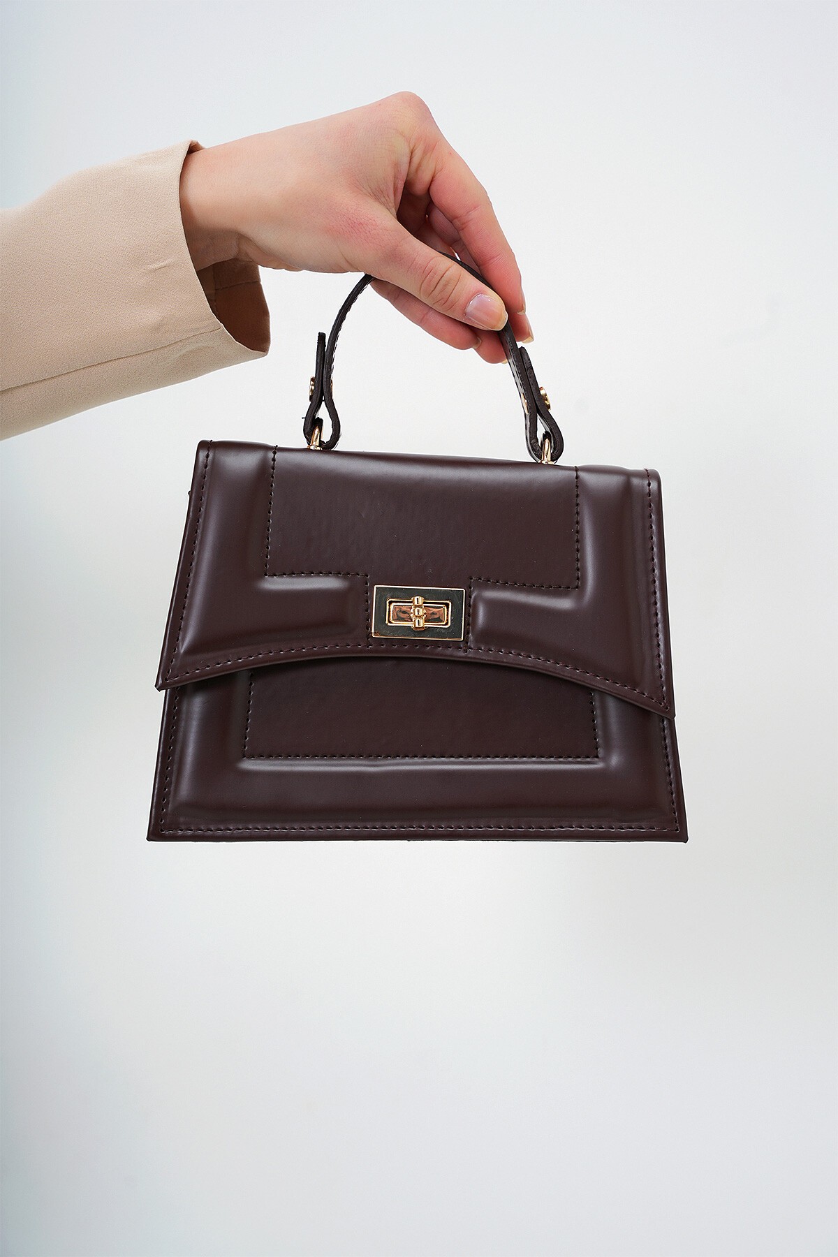 Kahverengi Çıkarılabilir Askılı Kilit Tokalı El Ve Omuz Çantası