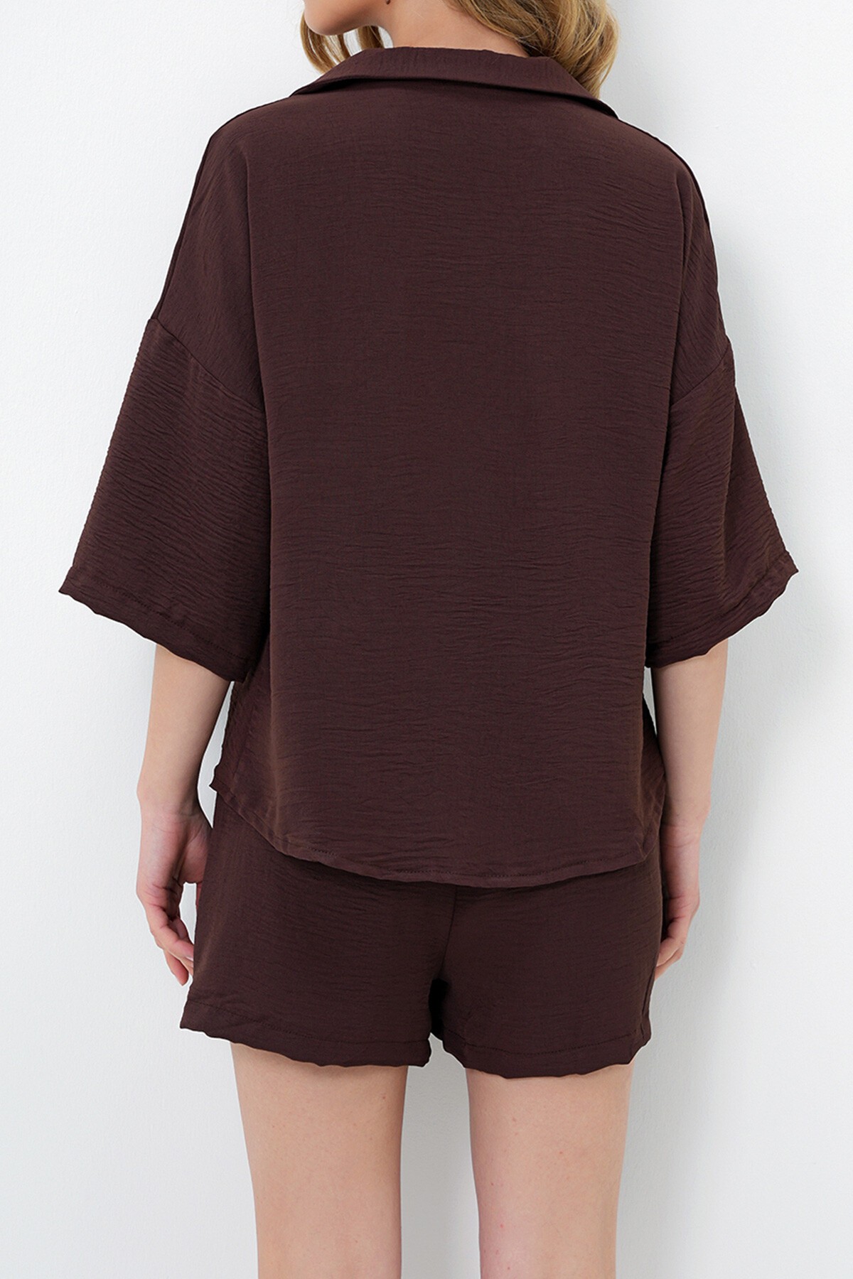 Kahverengi Polo Yaka Aerobin Bluz Ve Şort Takım