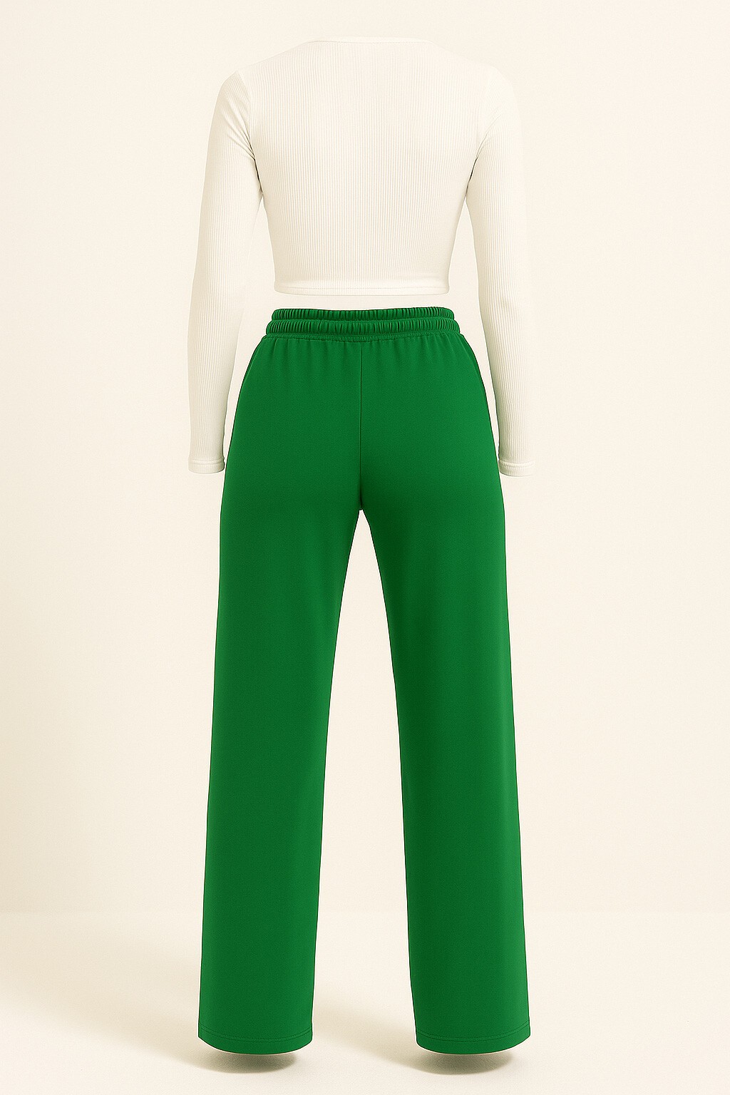 Koyu Yeşil Yüksek Bel Önü Çimalı Bol Paça Çift Cepli Eşofman Altı