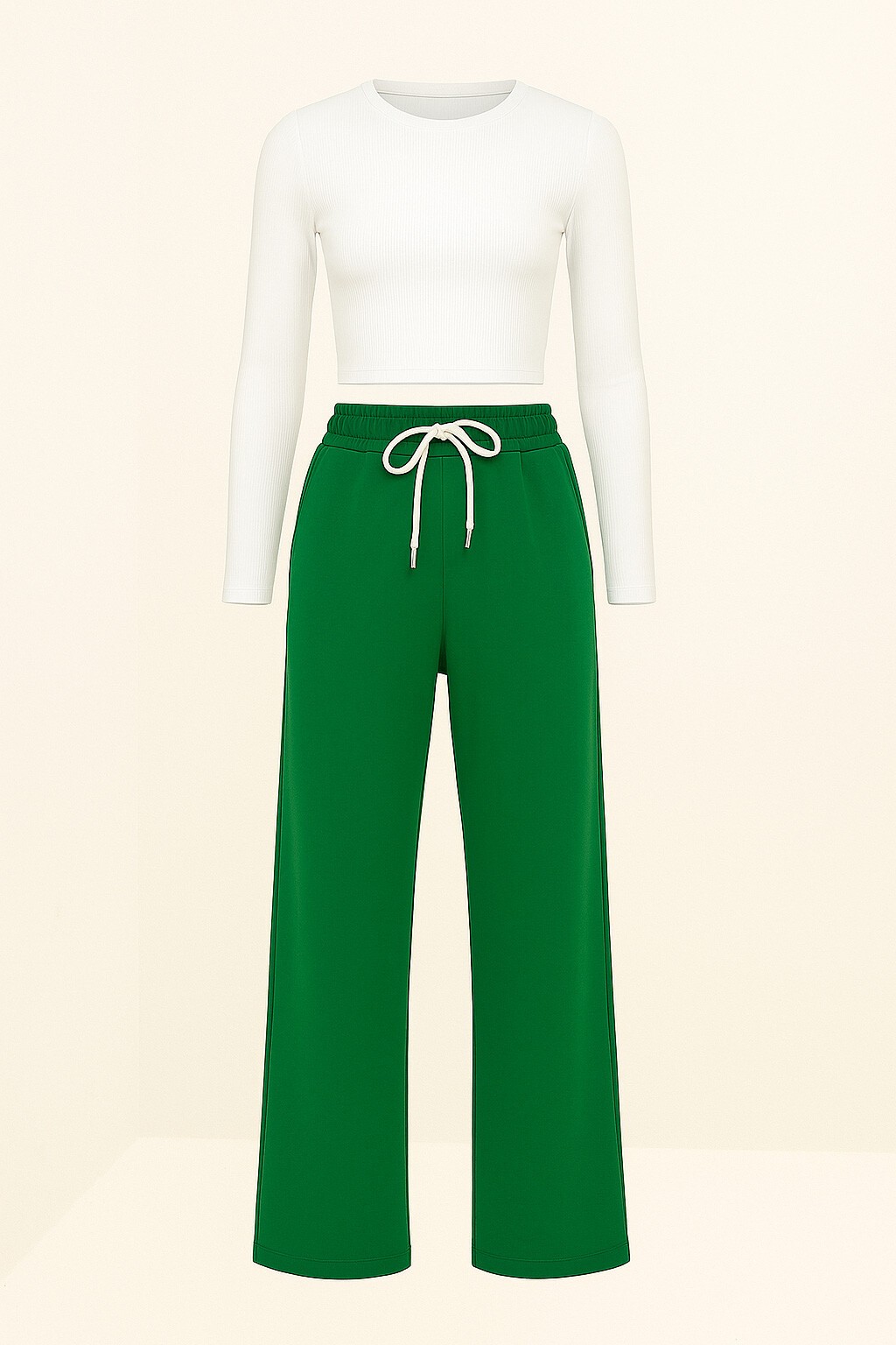 Koyu Yeşil Yüksek Bel Önü Çimalı Bol Paça Çift Cepli Eşofman Altı