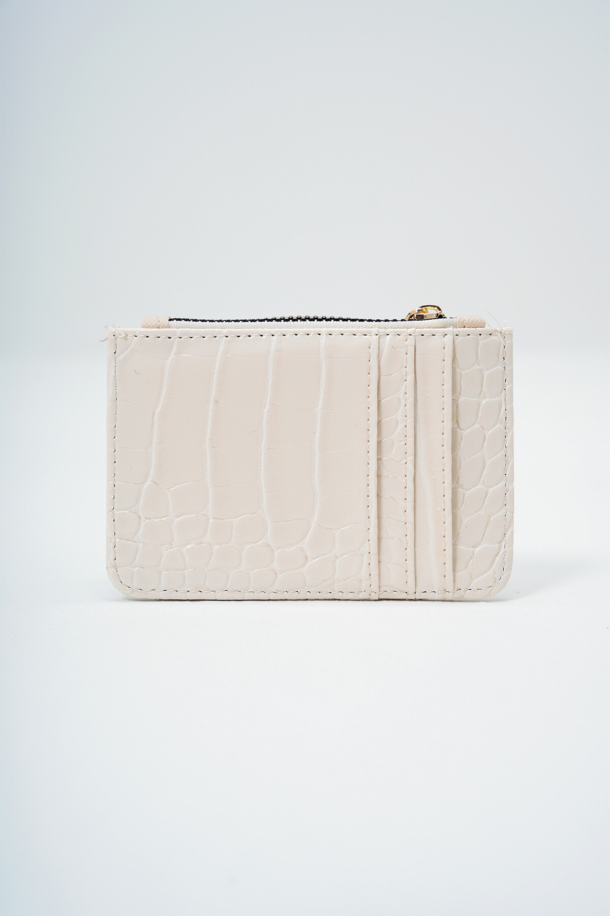 Krem Suni Deri Bozuk Para Bölmeli Croco Desen Orta Boy Kartlık