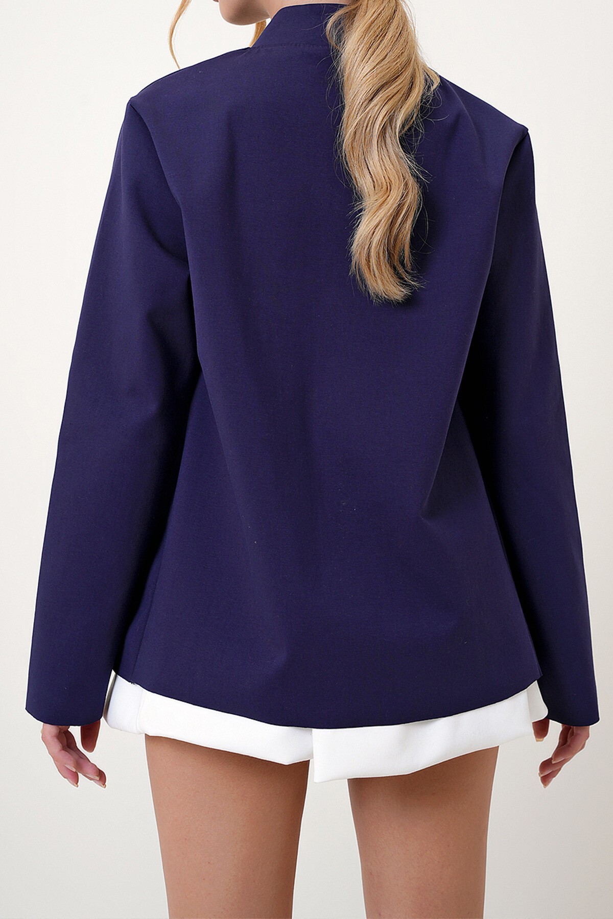 Lacivert Hakim Yaka Çift Cepli Dalgıç Kumaş Mevsimlik Ceket