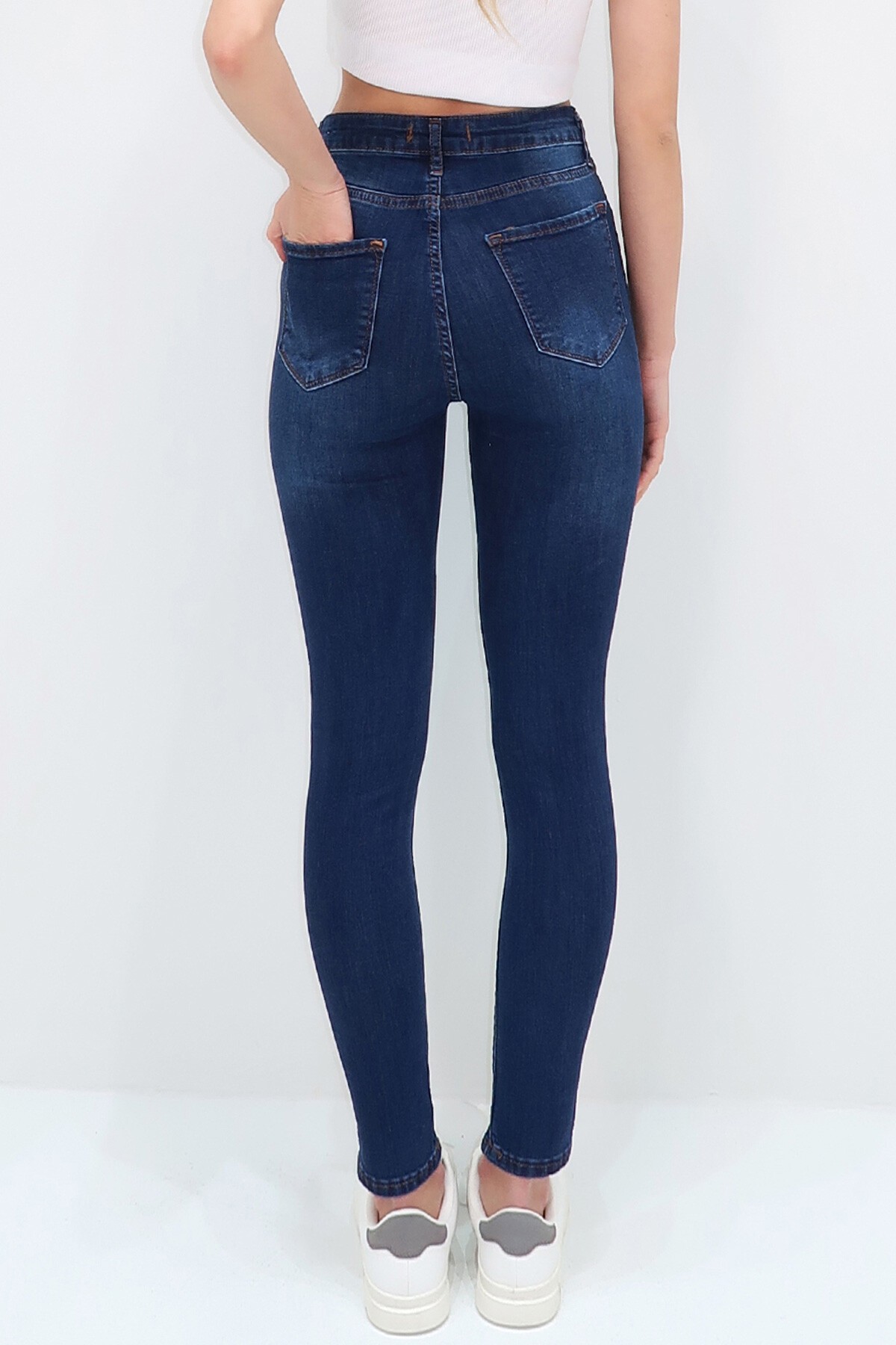Lacivert Normal Bel Yıkamalı 5 Cepli Skinny Jean Pantolon