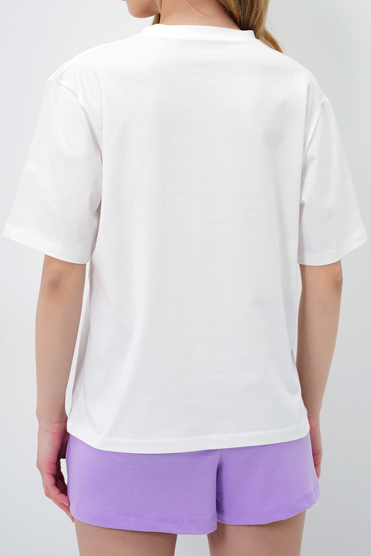 Lila Limon Baskılı Pamuklu Basic T Shırt Ve Şortlu Pijama Takımı