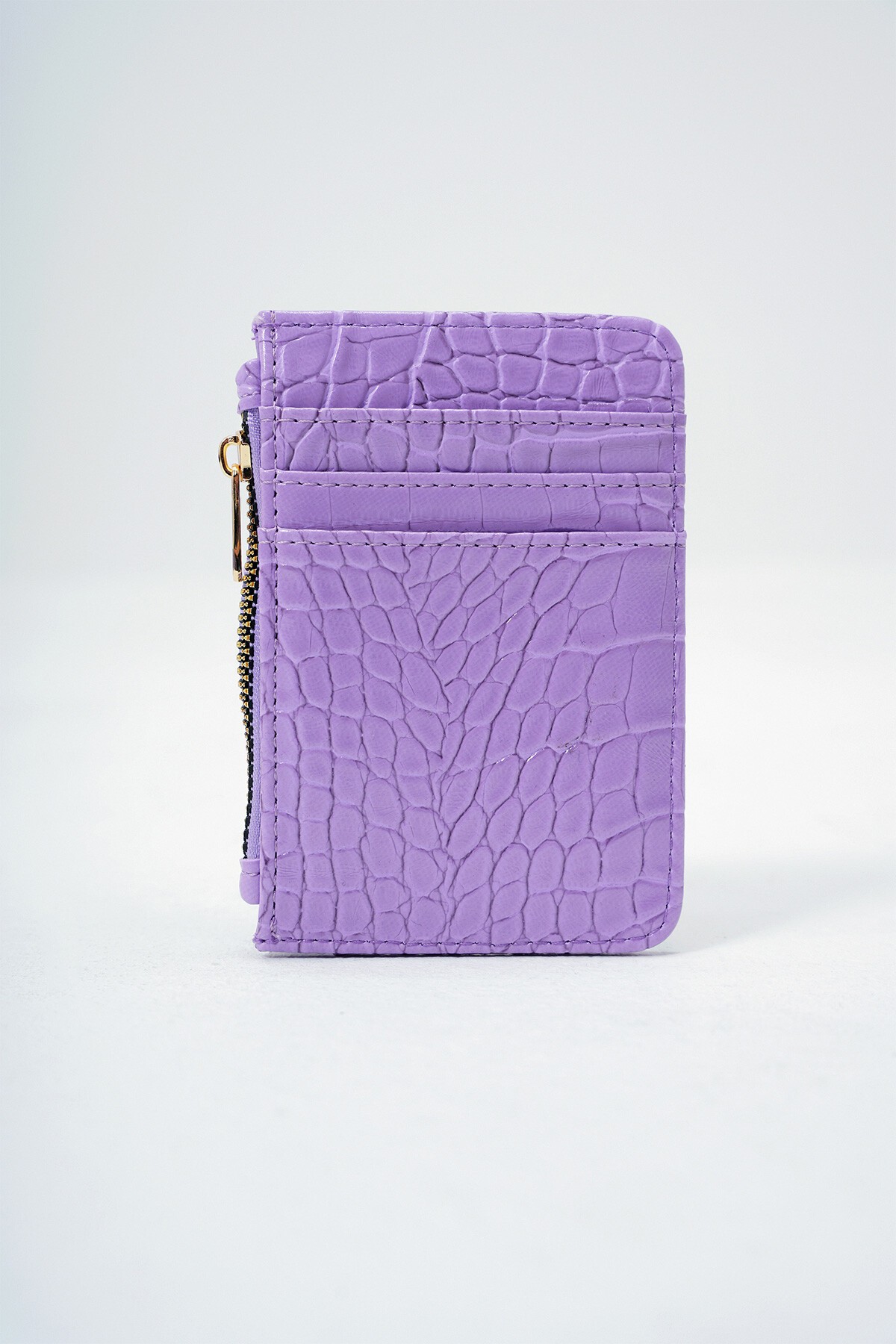 Lila Suni Deri Bozuk Para Bölmeli Croco Desen Orta Boy Kartlık