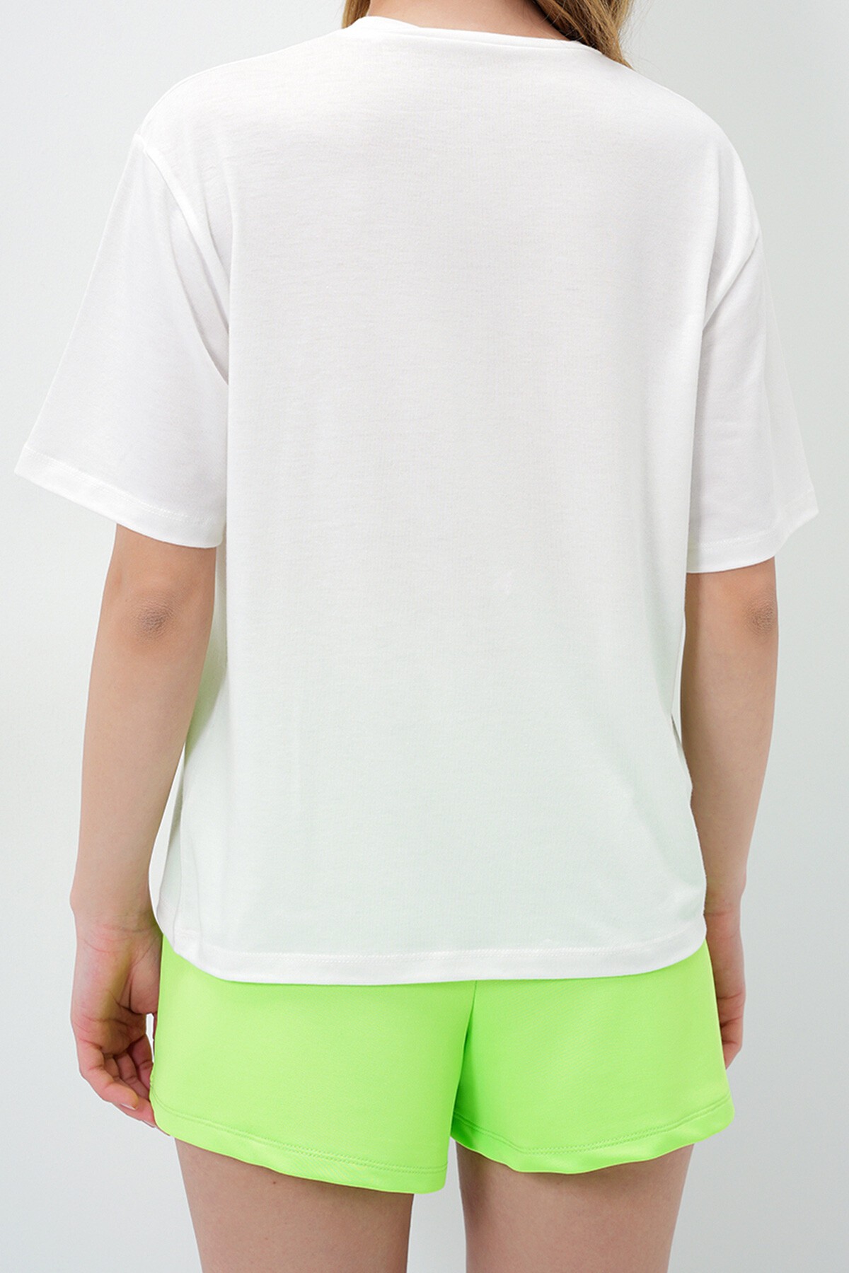 Limon Yeşili Limon Baskılı Pamuklu Basic T Shırt Ve Şortlu Pijama Takımı