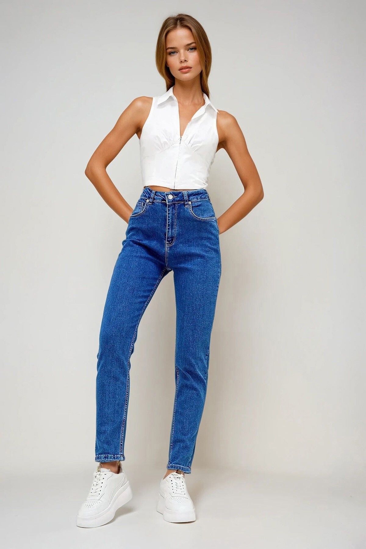 Mavi 5 Cep Yıkamalı Boru Paça Likralı Jean Pantolon