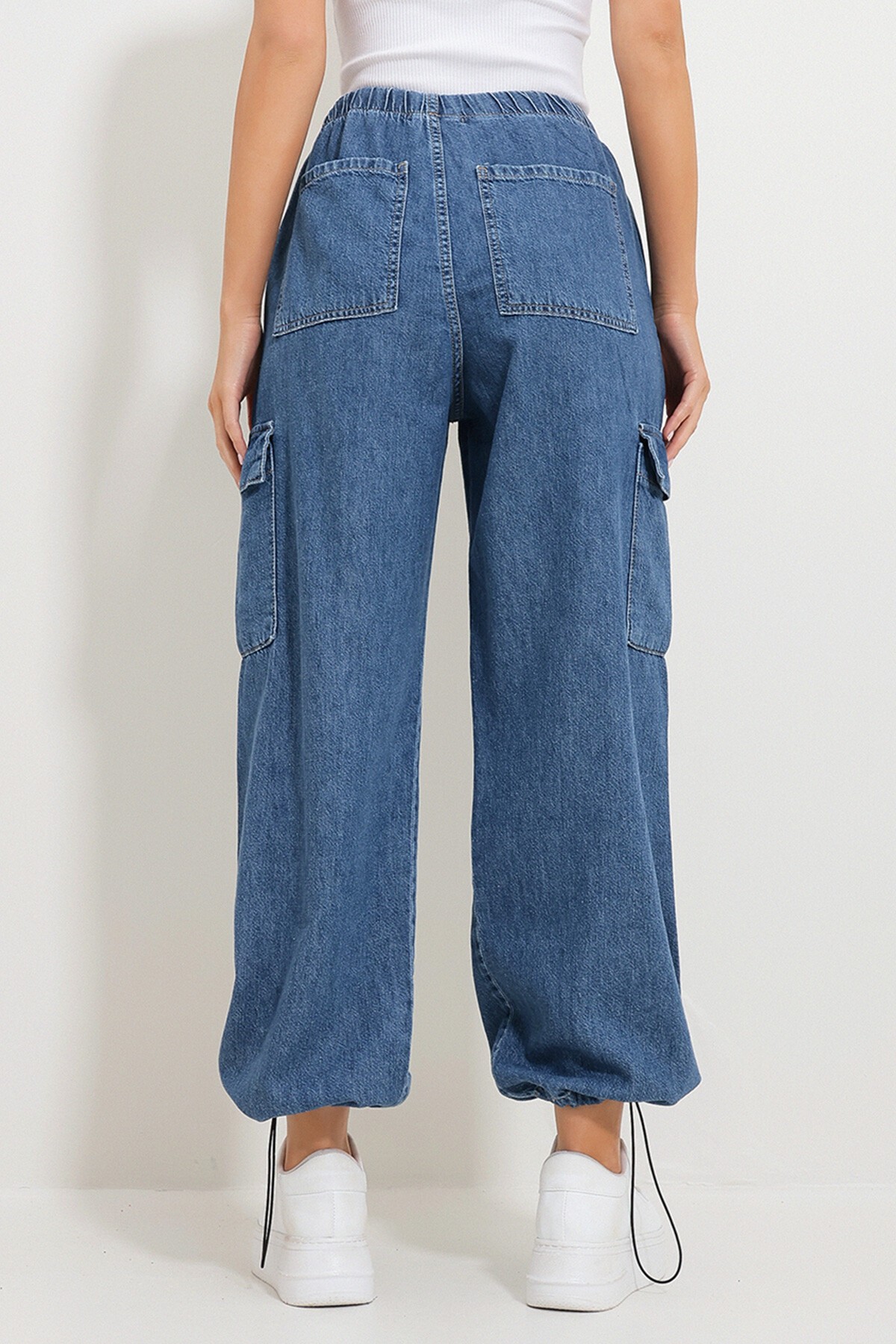 Mavi Beli Ve Paçası Lastikli Cepli Kargo Jogger Pantolon