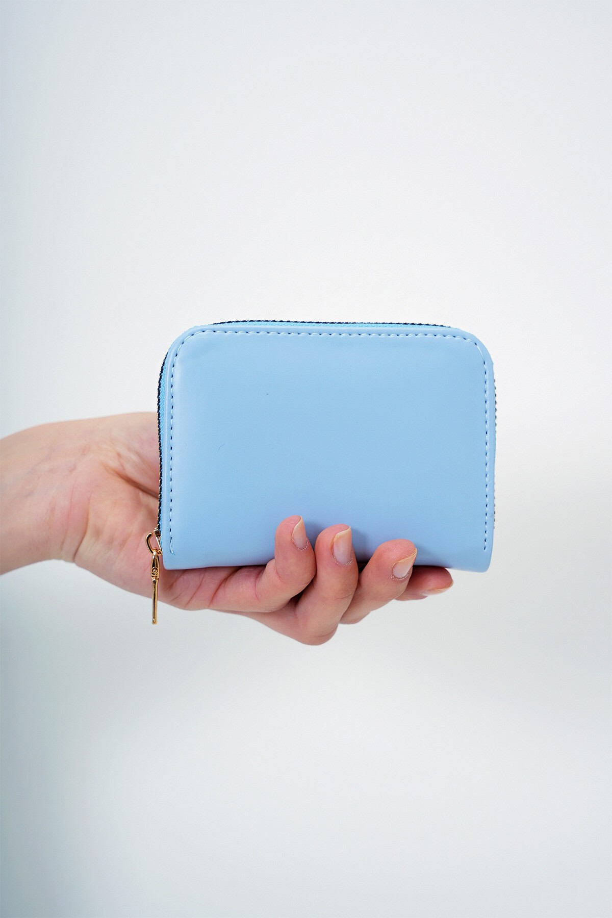 Mavi Suni Deri Kartlık Boy Fermuarlı Mini Cüzdan