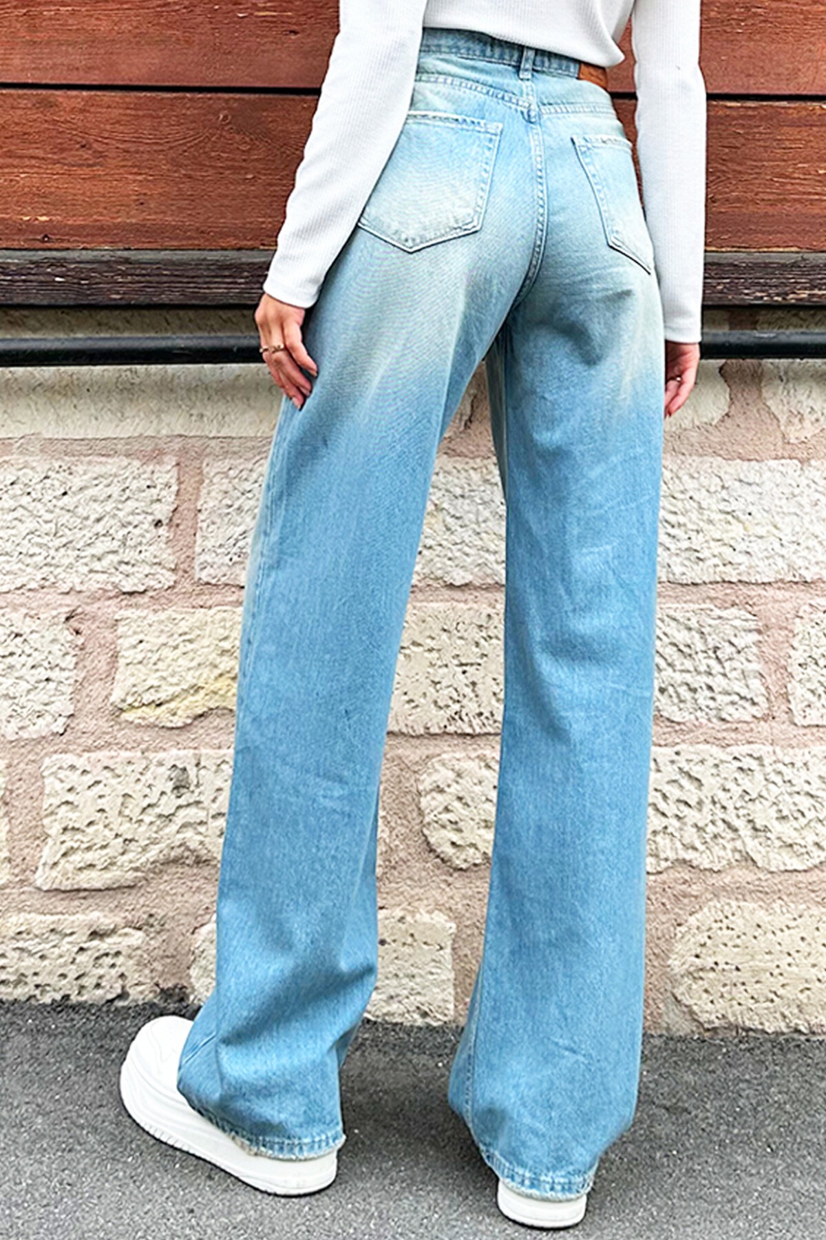 Mavi Yüksek Bel Wide Leg Jean